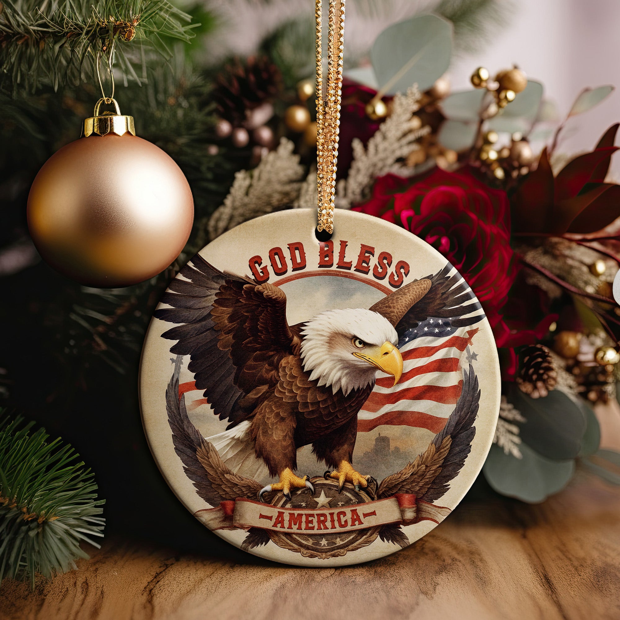 Personalized Patriotic Eagle Ceramic Ornament - Handmade American Flag Home Decor for Special Occasions - Image 5