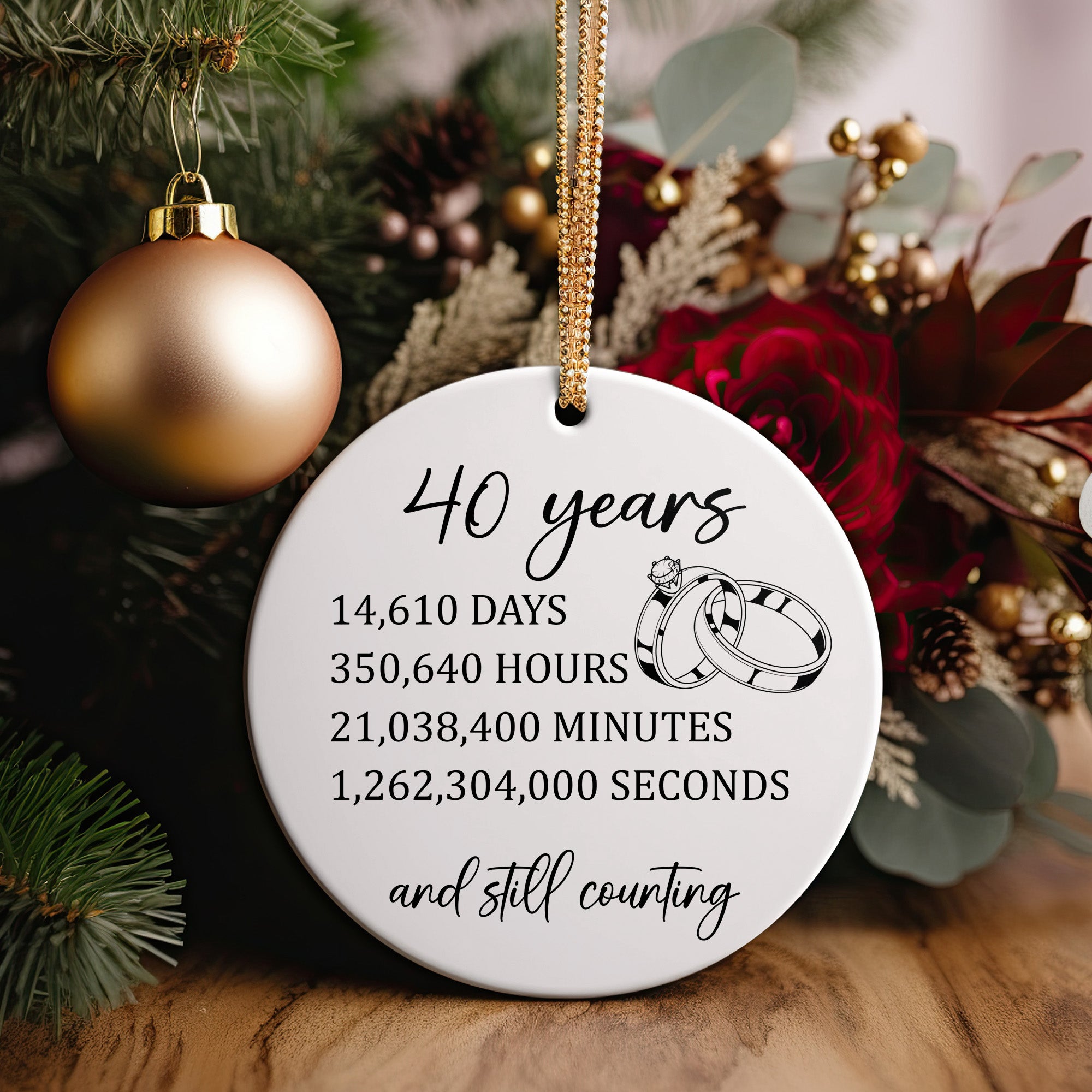 Elegant 40th Anniversary Ceramic Ornament – Personalized Keepsake with Romantic Ring Design and Customizable Text - Image 5