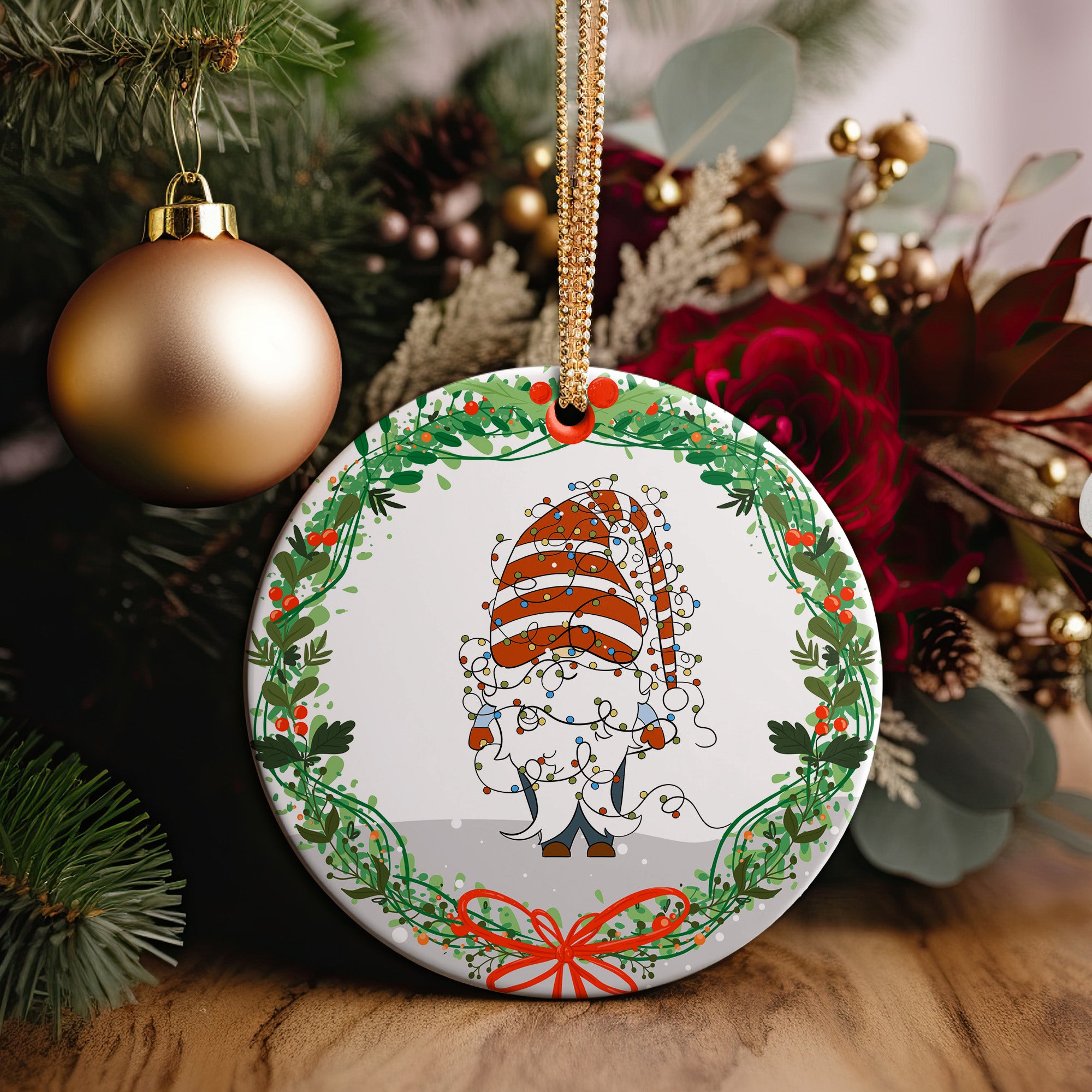 Personalized Holiday Gnome Ceramic Ornament - Customizable Christmas Keepsake for Festive Cheer - Image 5