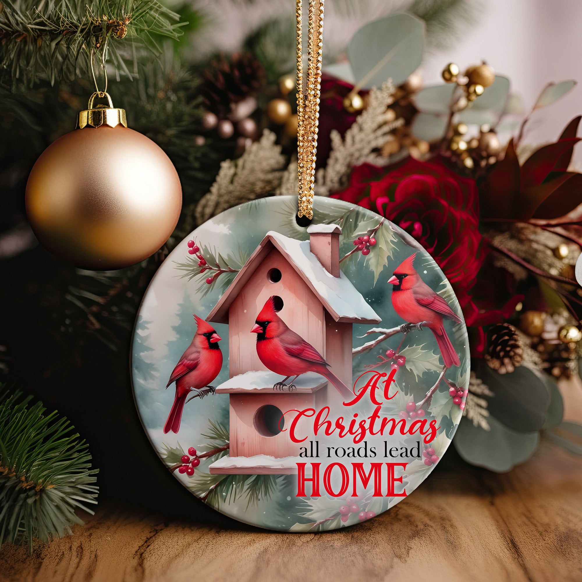 Personalized Christmas Ceramic Ornament with Cardinals - Handcrafted Holiday Décor and Gift Keepsake - Image 5