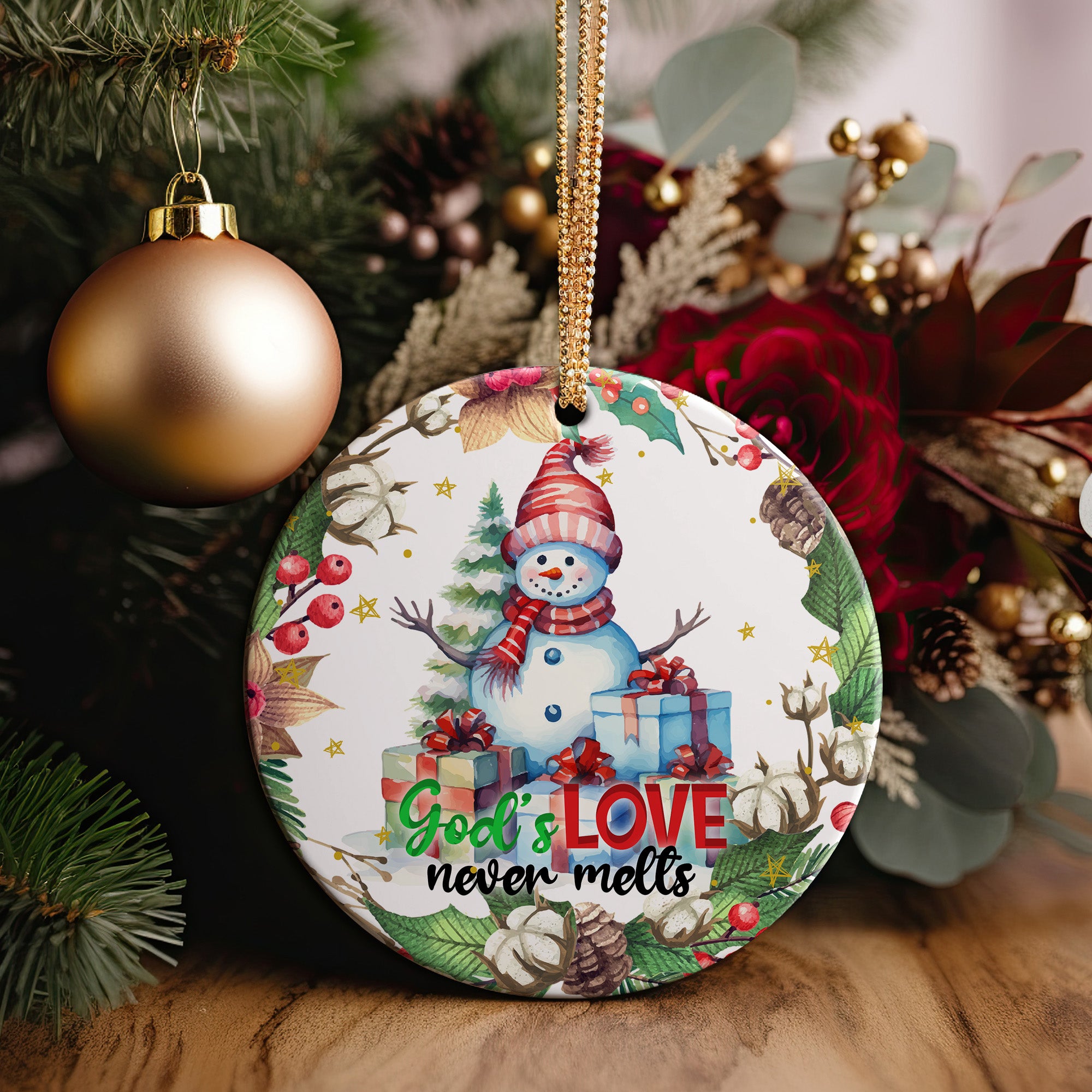 Personalized Holiday Ceramic Ornament - Heartfelt Snowman Design - God's Love Never Melts - Perfect Christmas Gift for Family & Friends - Image 5