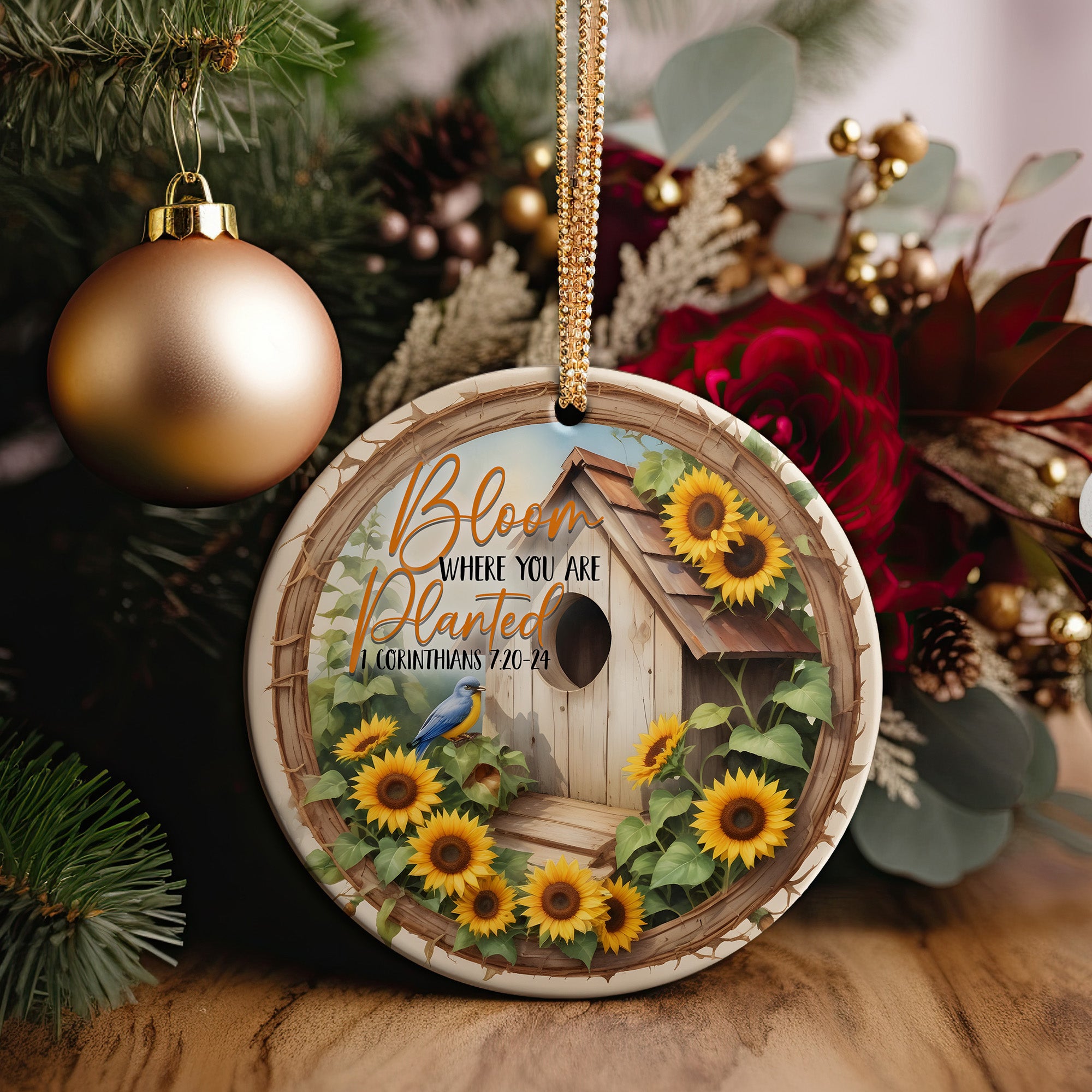 Personalized Sunflower and Birdhouse Ceramic Ornament – Inspirational Home Décor Gift with Customizable Message - Image 5