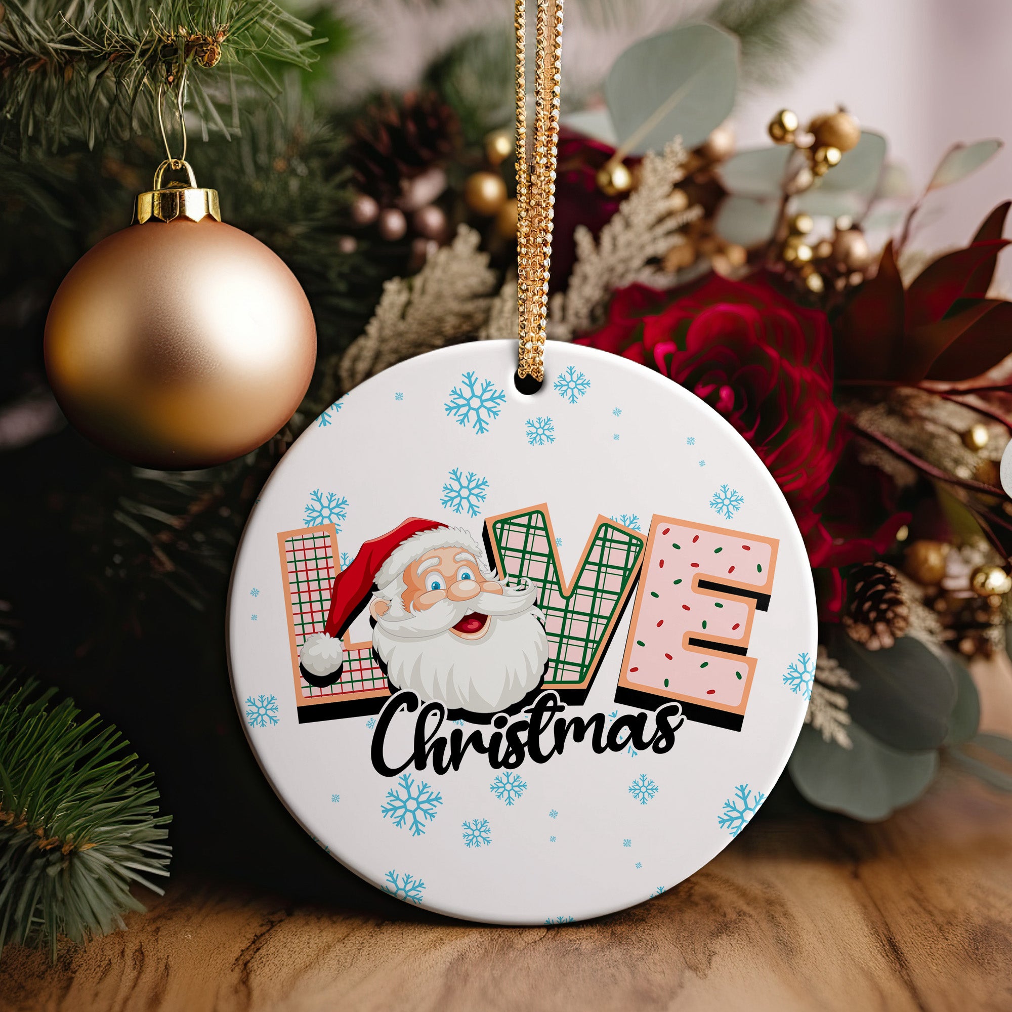 Personalized Christmas LOVE Ceramic Ornament – Festive Design with Santa Claus for Holiday Decoration - Image 5