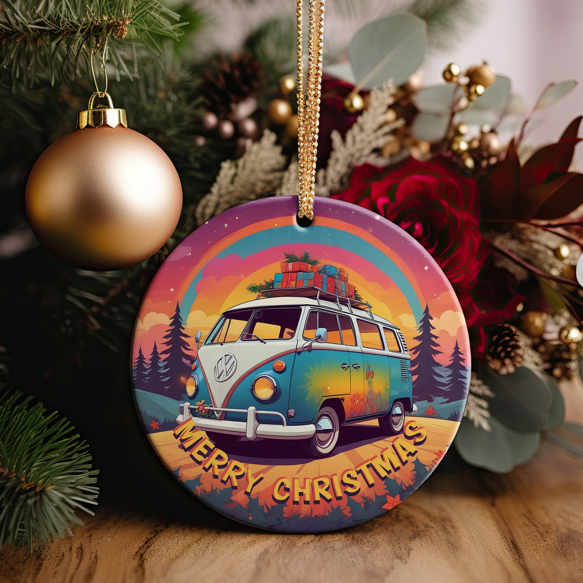Personalized Merry Christmas Ceramic Ornament with Retro Van Design - Perfect Customized Gift for Adventurous Souls - Image 5