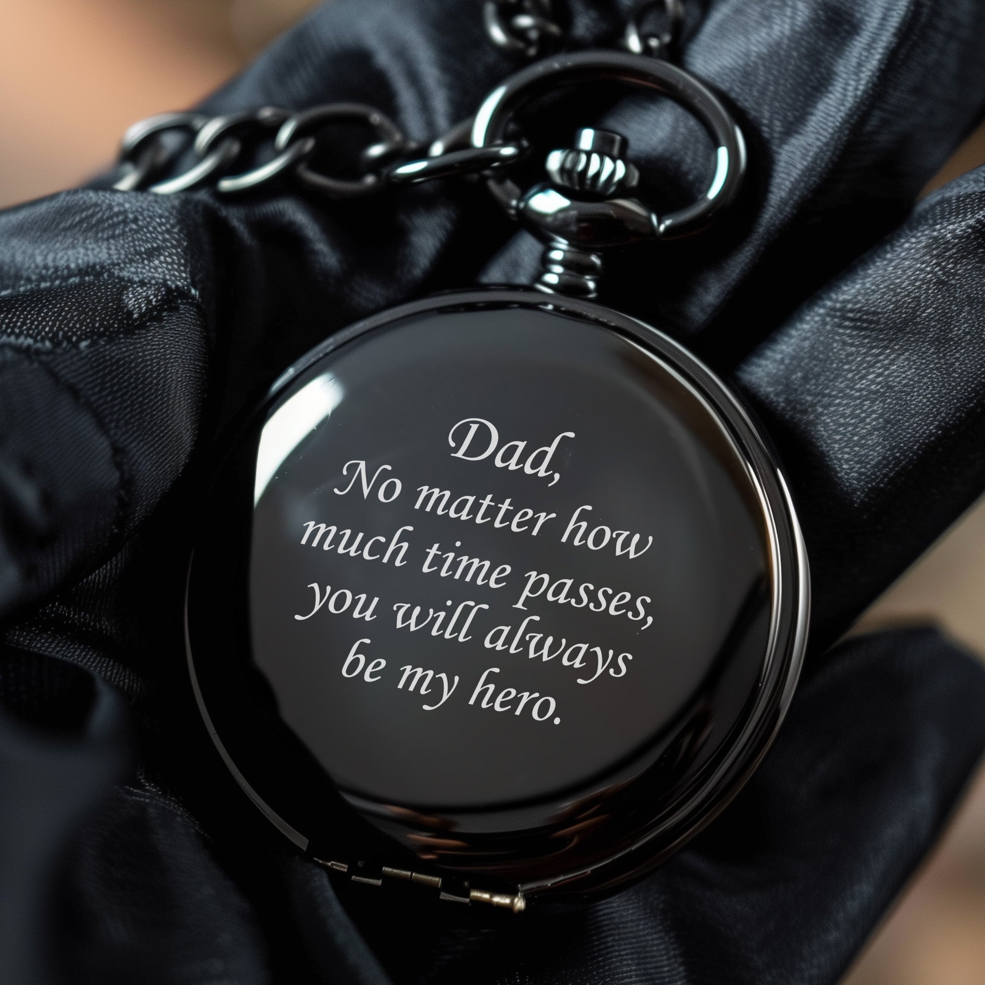 Personalized Engraved Pocket Watch for Dad - Timeless Hero Tribute with Custom Message - Image 5