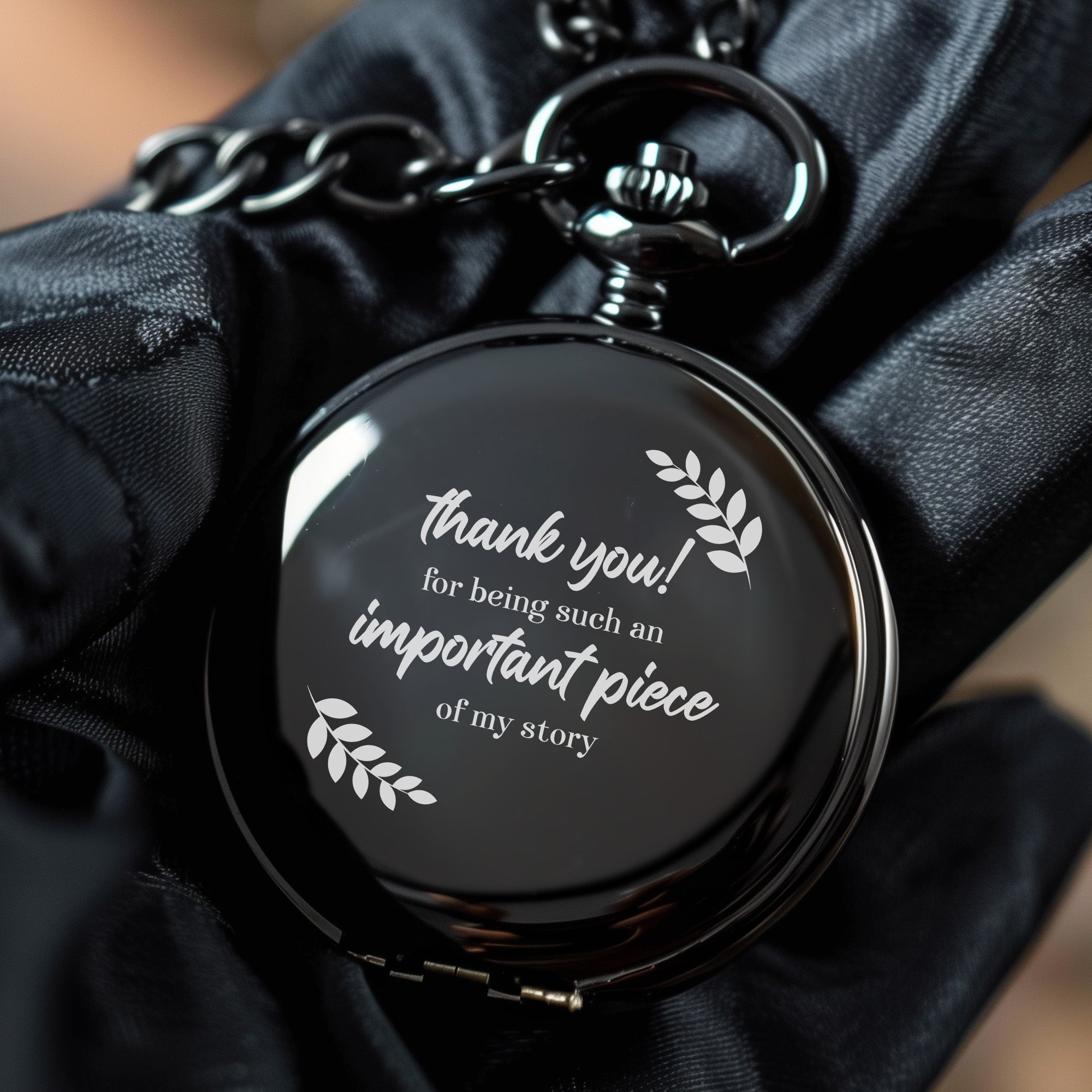 Custom Engraved Black Pocket Watch - "Thank You for Being an Important Piece" - Personalized Keepsake Gift for Loved Ones - Image 5