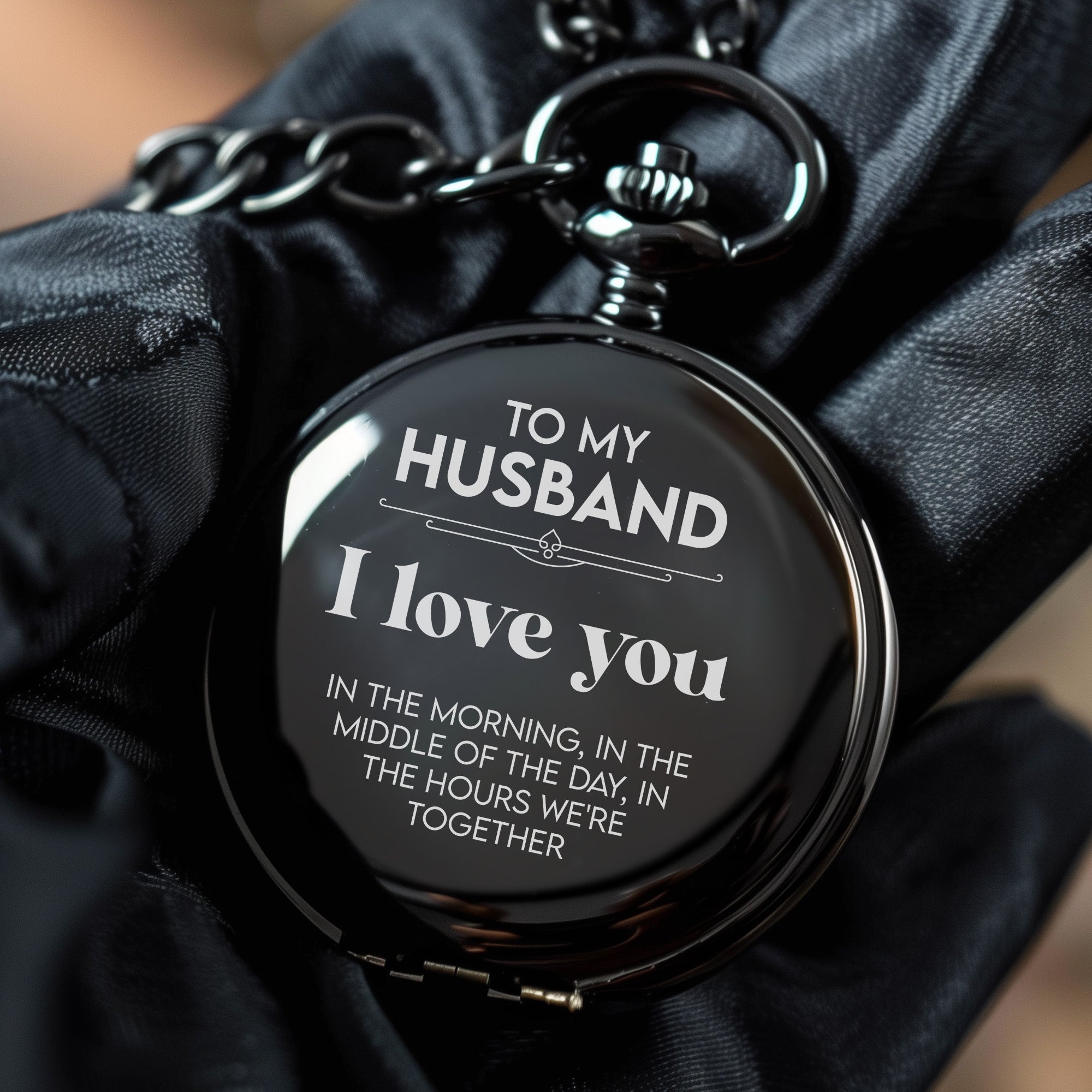 Personalized Pocket Watch for Husband - Elegant Black Timepiece with Heartfelt Engraving - Perfect Gift for Birthdays, Anniversaries & More - Image 5