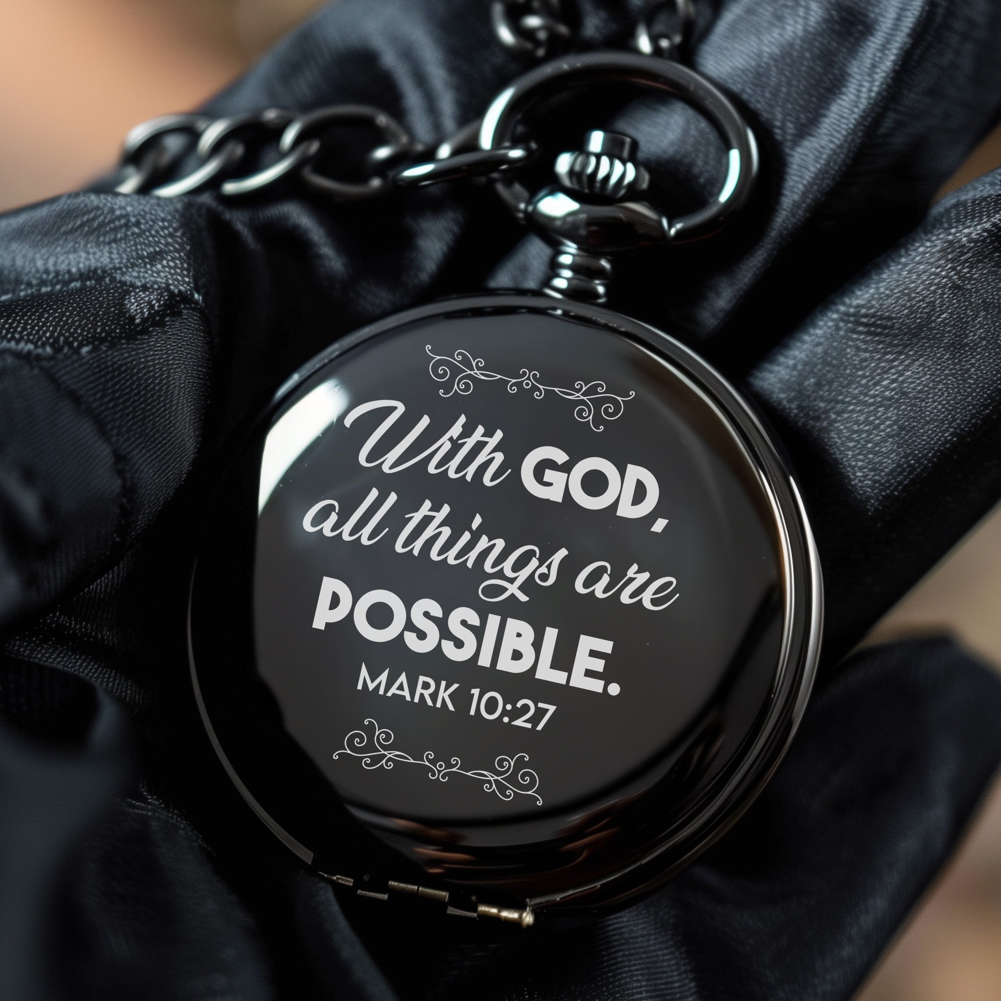 Elegant Personalized Pocket Watch - "With God, All Things Are Possible" - Inspirational Gift for Special Occasions - Image 5