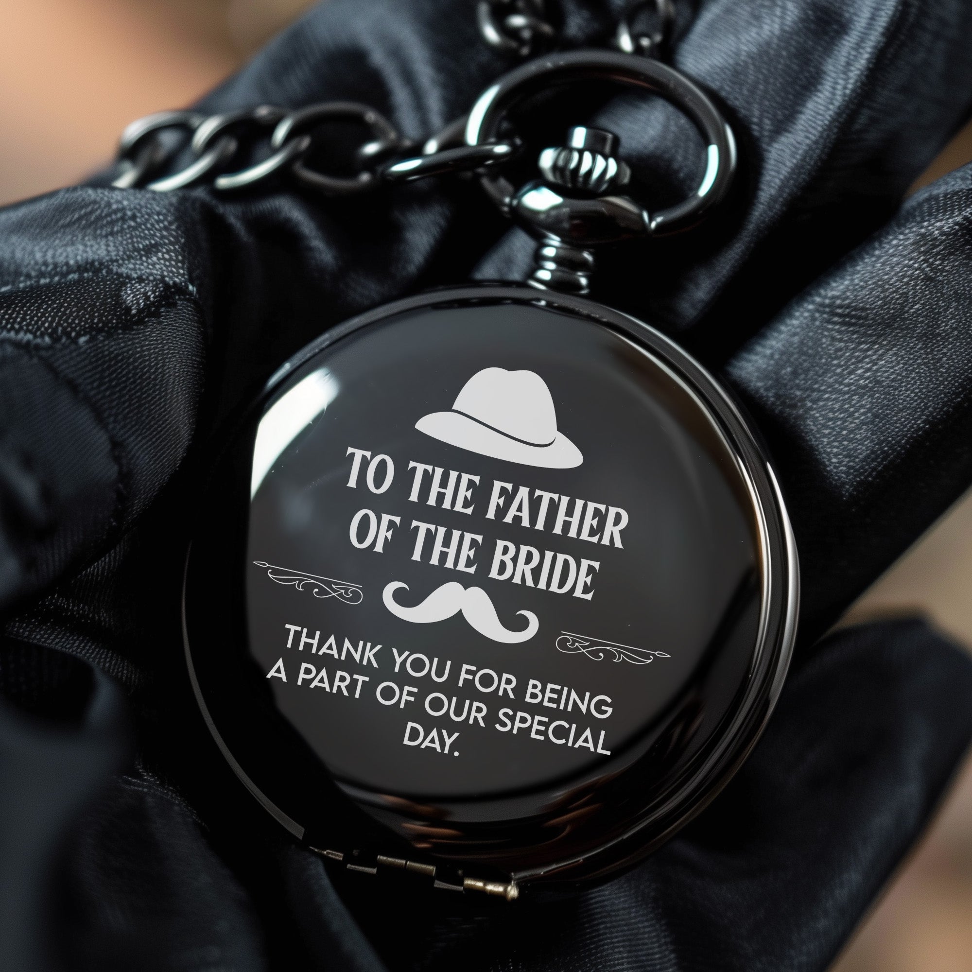 Personalized Father of the Bride Pocket Watch – Engraved Keepsake for Weddings, Handcrafted in Elegant Black - Image 5