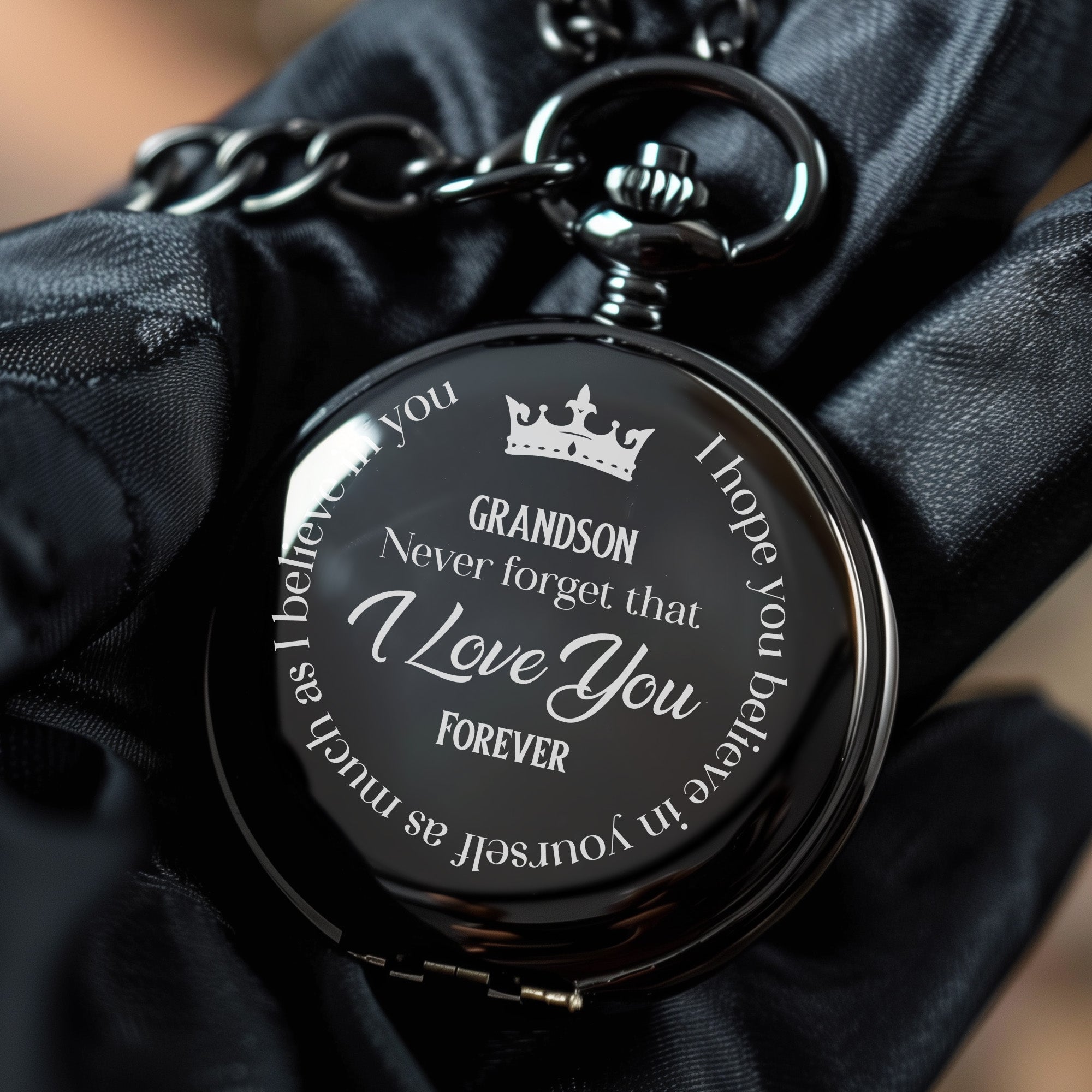 Personalized Engraved Pocket Watch for Grandson - Timeless Keepsake with Loving Message and Durable Craftsmanship - Image 5