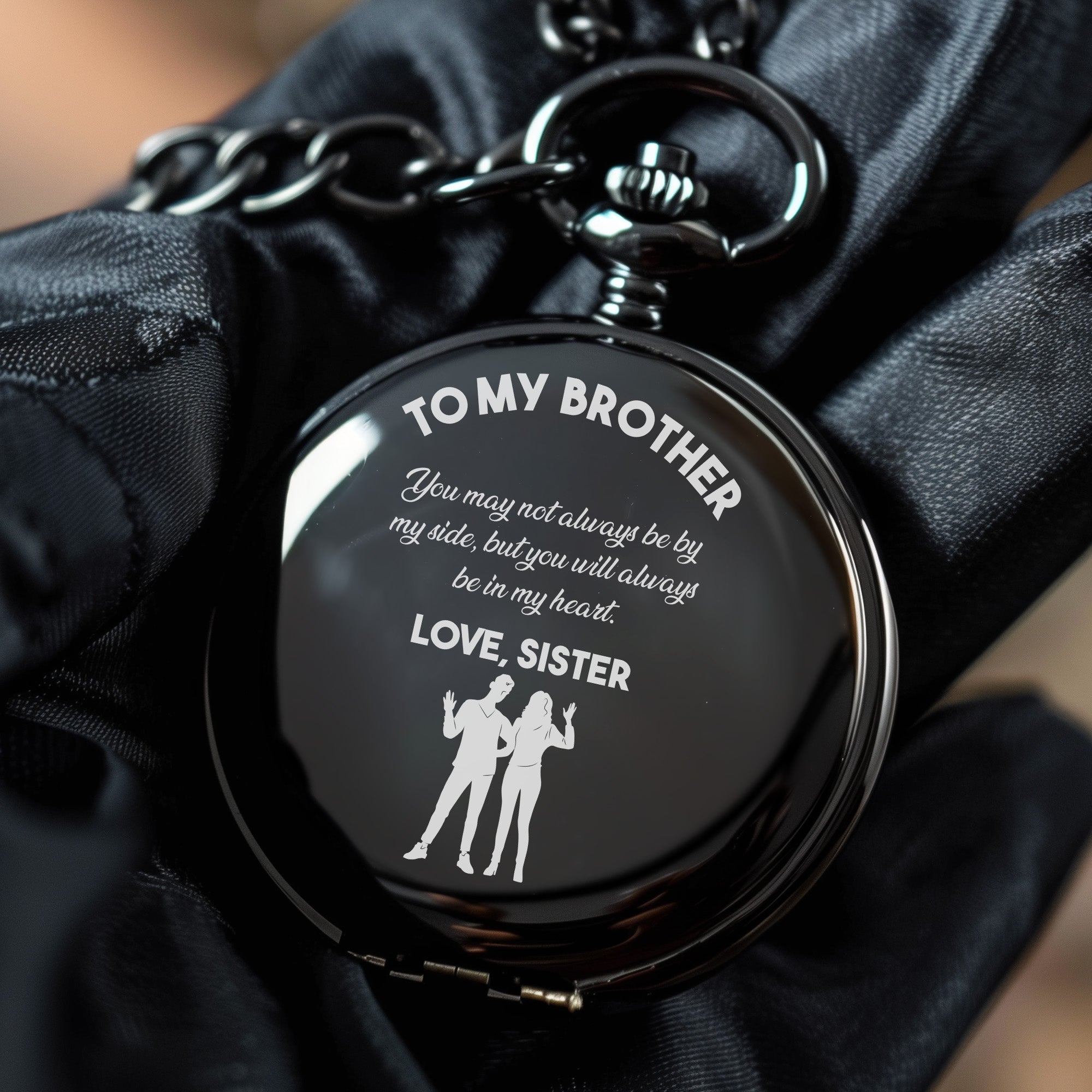 Personalized Engraved Pocket Watch for Brother – Timeless Keepsake Gift from Sister - Image 5