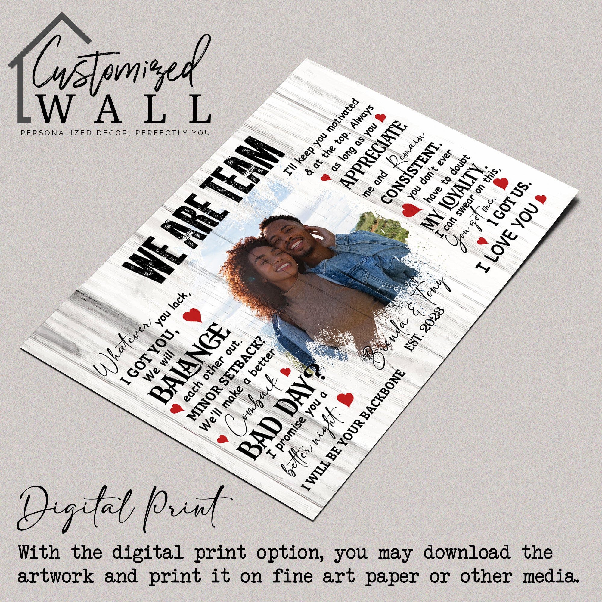 Personalized "We Are Team" Wrapped Canvas - Custom Photo and Text Art for Couples - Image 5