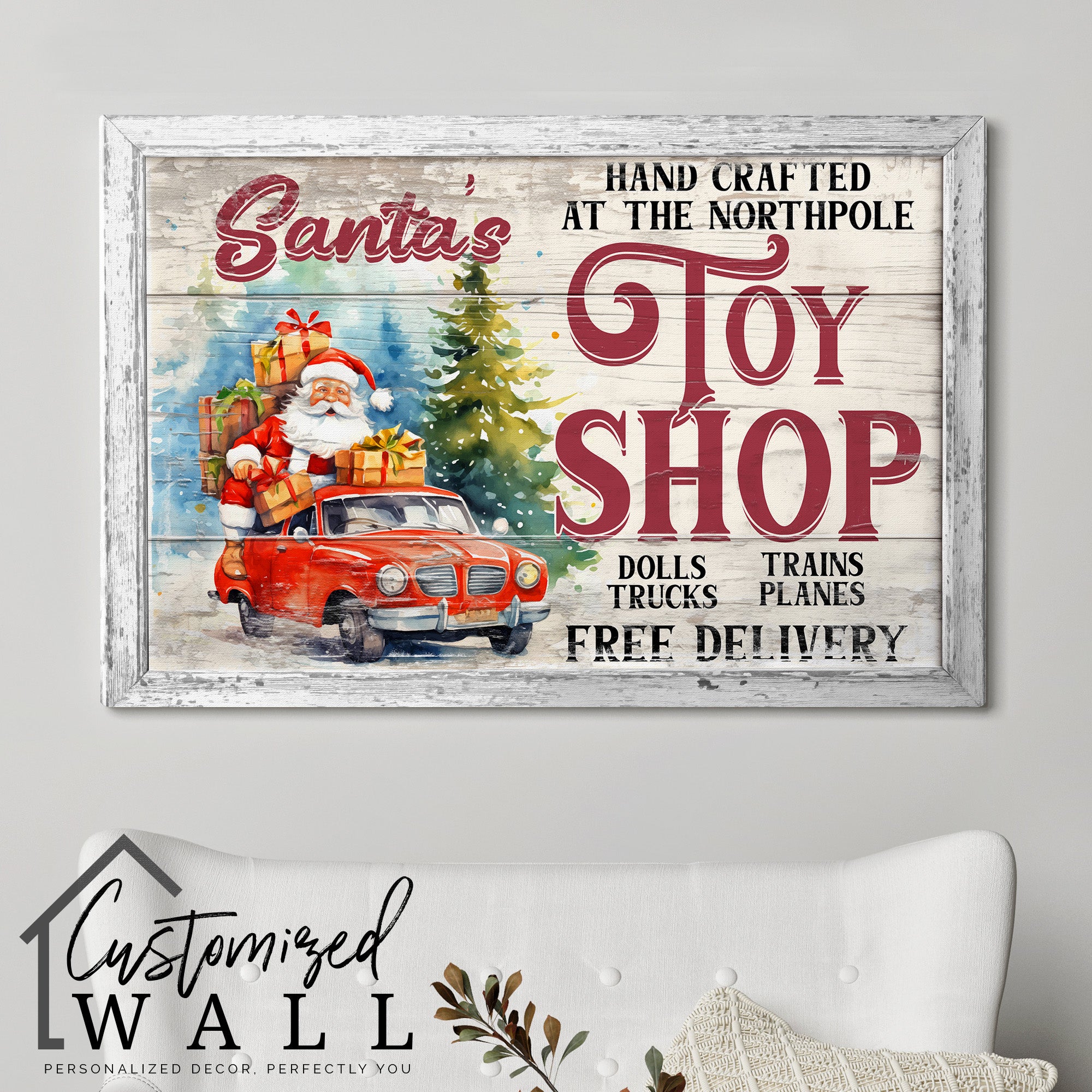 Personalized Santa’s Toy Shop Wrapped Canvas - Handcrafted Christmas Decor with Free Delivery Option - Image 5