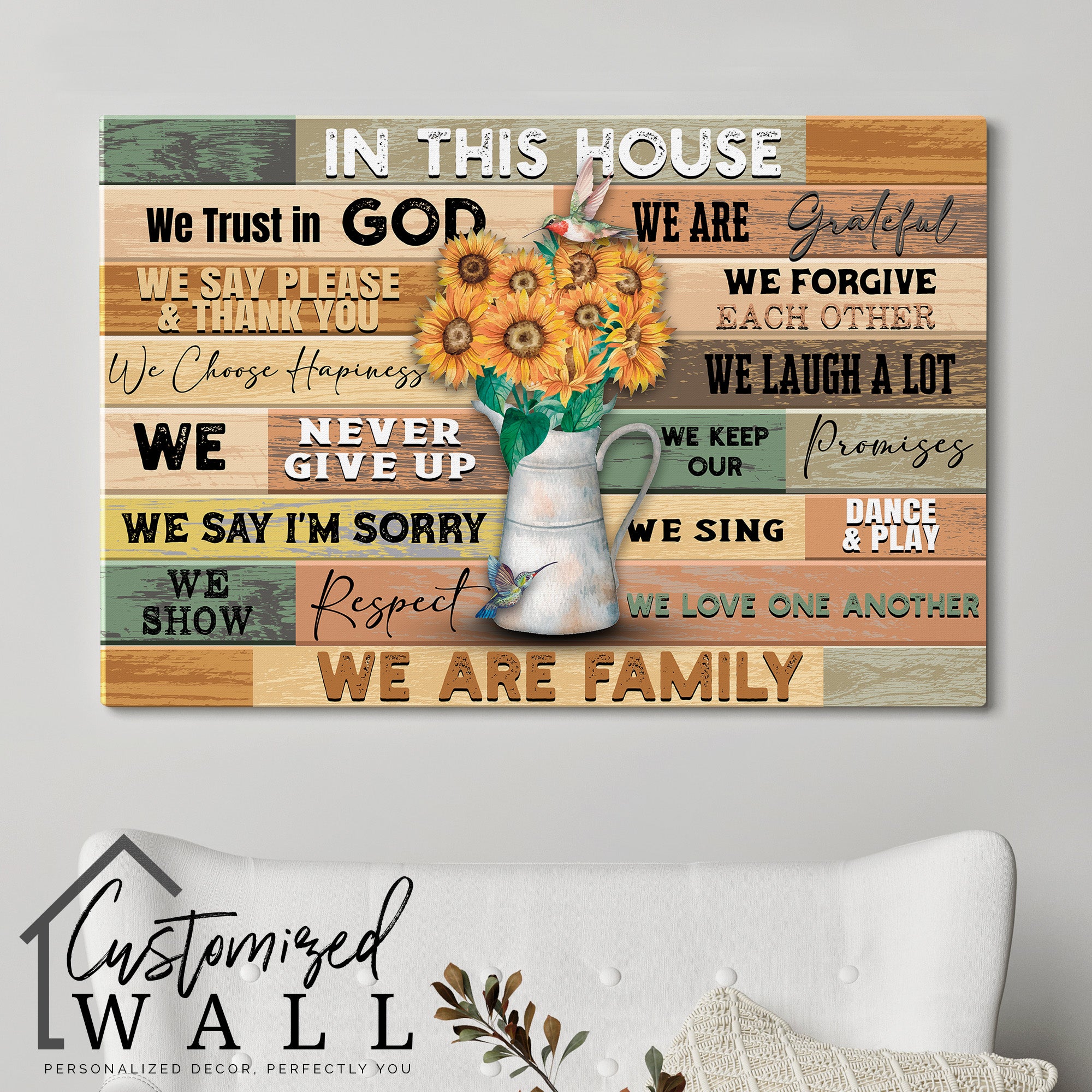 Personalized Family Values Wrapped Canvas Wall Art – Customizable Home Decor with Uplifting Messages and Rustic Charm - Image 5