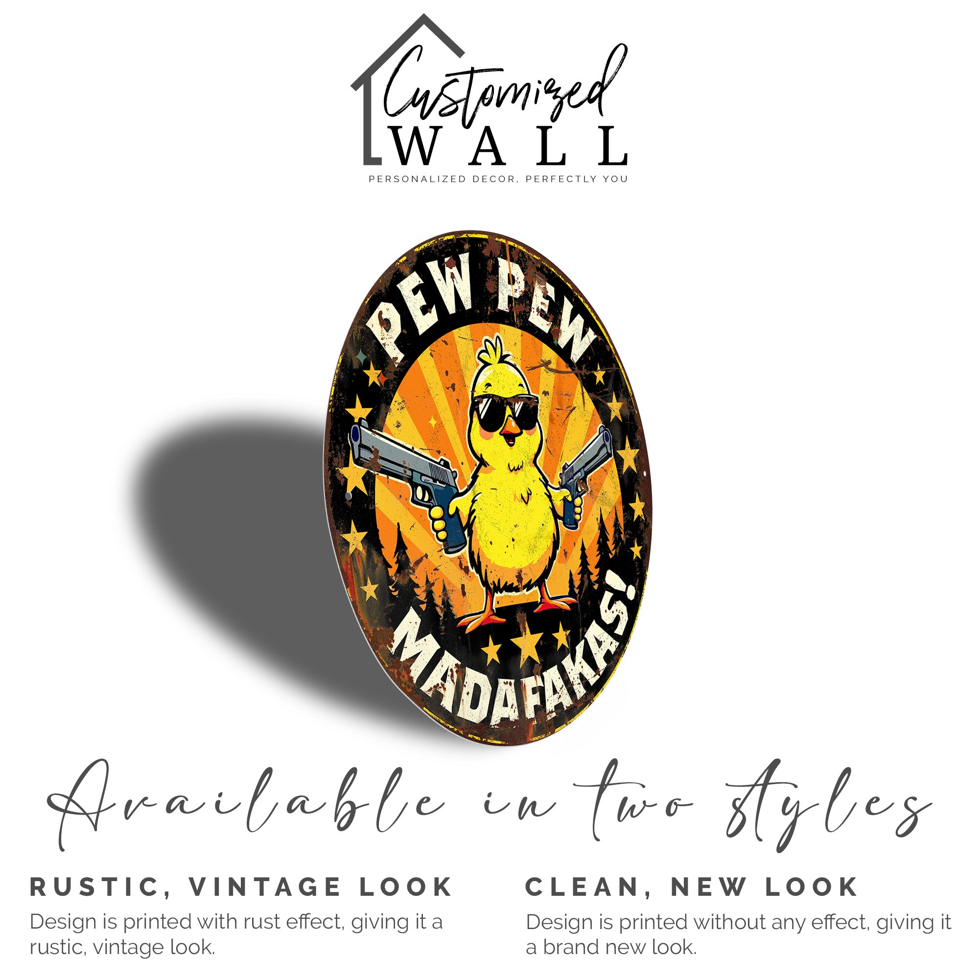 Customizable Round Metal Sign with Quirky Chicken Design - Unique Gift for Humor Lovers, Personalized Wall Art for Home Décor - Image 5