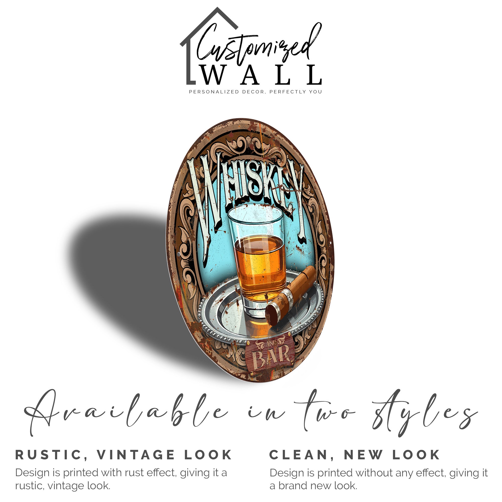 Personalized Whiskey & Cigar Metal Sign - Customizable Round Bar Decor for Whiskey Lovers - Image 5