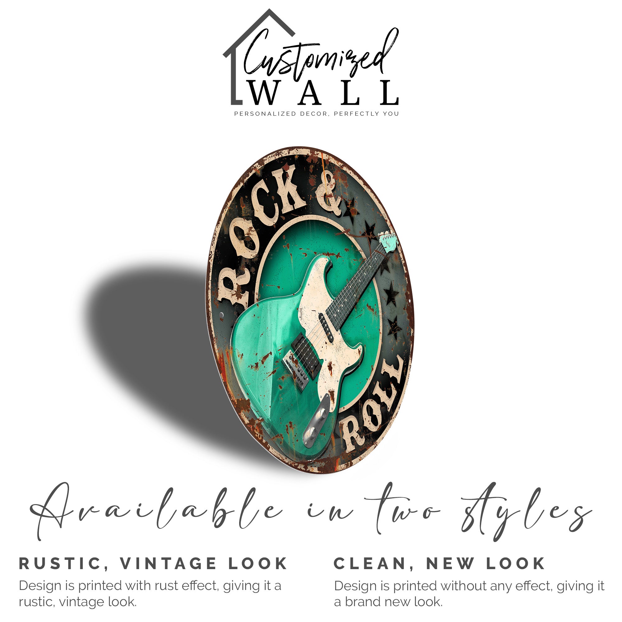 Personalized Rock & Roll Metal Sign - Custom Green Guitar Wall Art for Music Lovers - Image 5