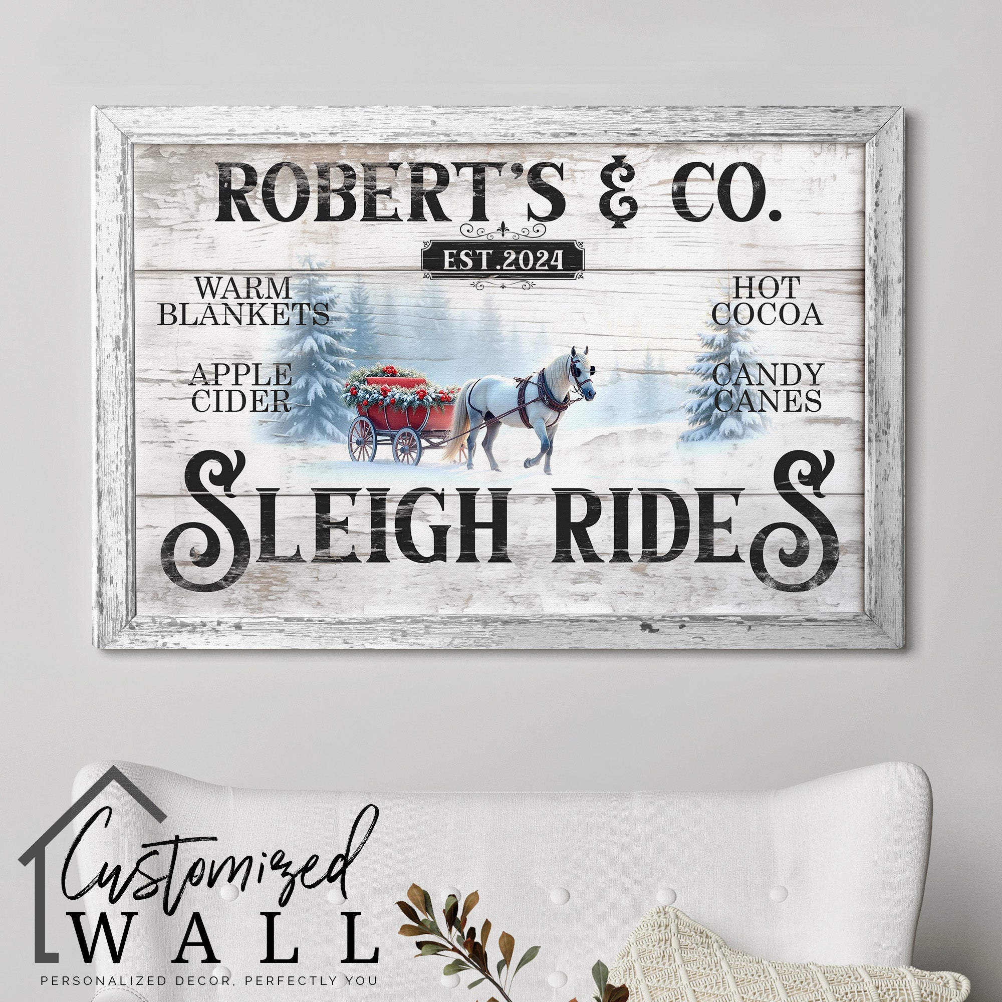 Personalized Rustic Sleigh Rides Canvas Art – Custom Family Name & Est. Year, Perfect Holiday Decor & Gift for Winter Wonderland Lovers - Image 5
