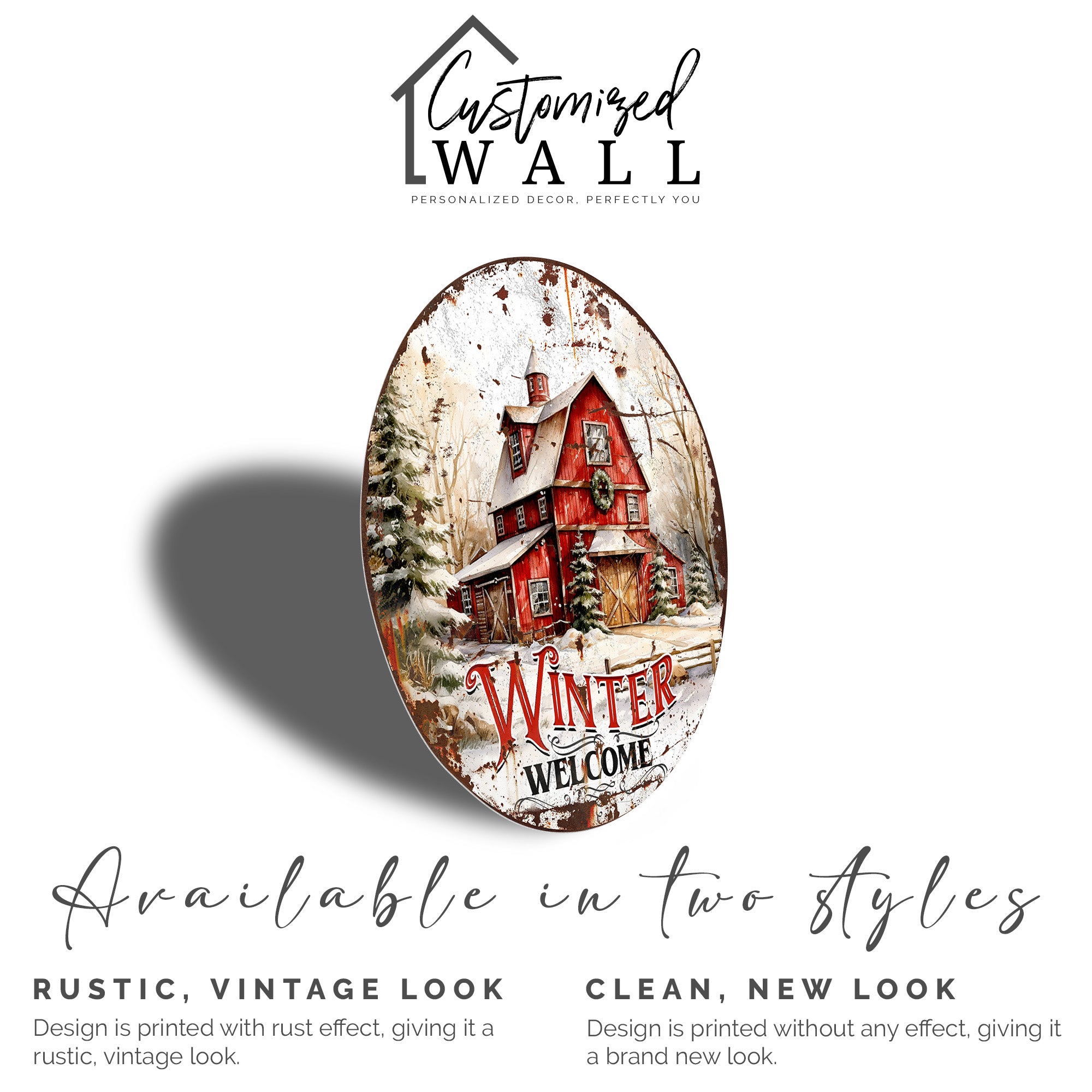 Personalized Winter Welcome Metal Sign – Rustic Red Barn Scene, Perfect Holiday Décor Gift - Image 5