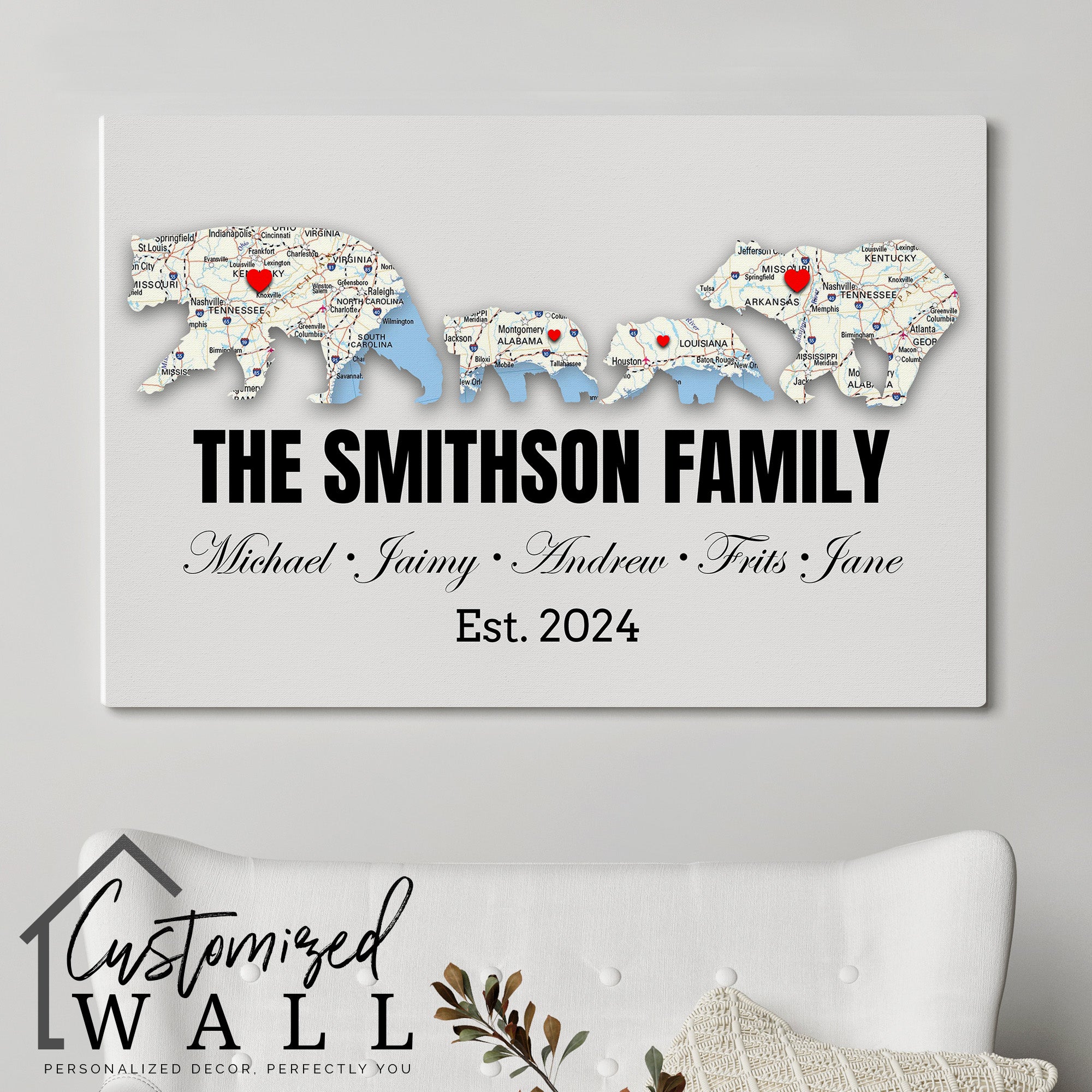 Custom Family Map Bear Canvas: Personalized Wall Art for Families - Perfect Gift for Celebrating New Beginnings - Image 5