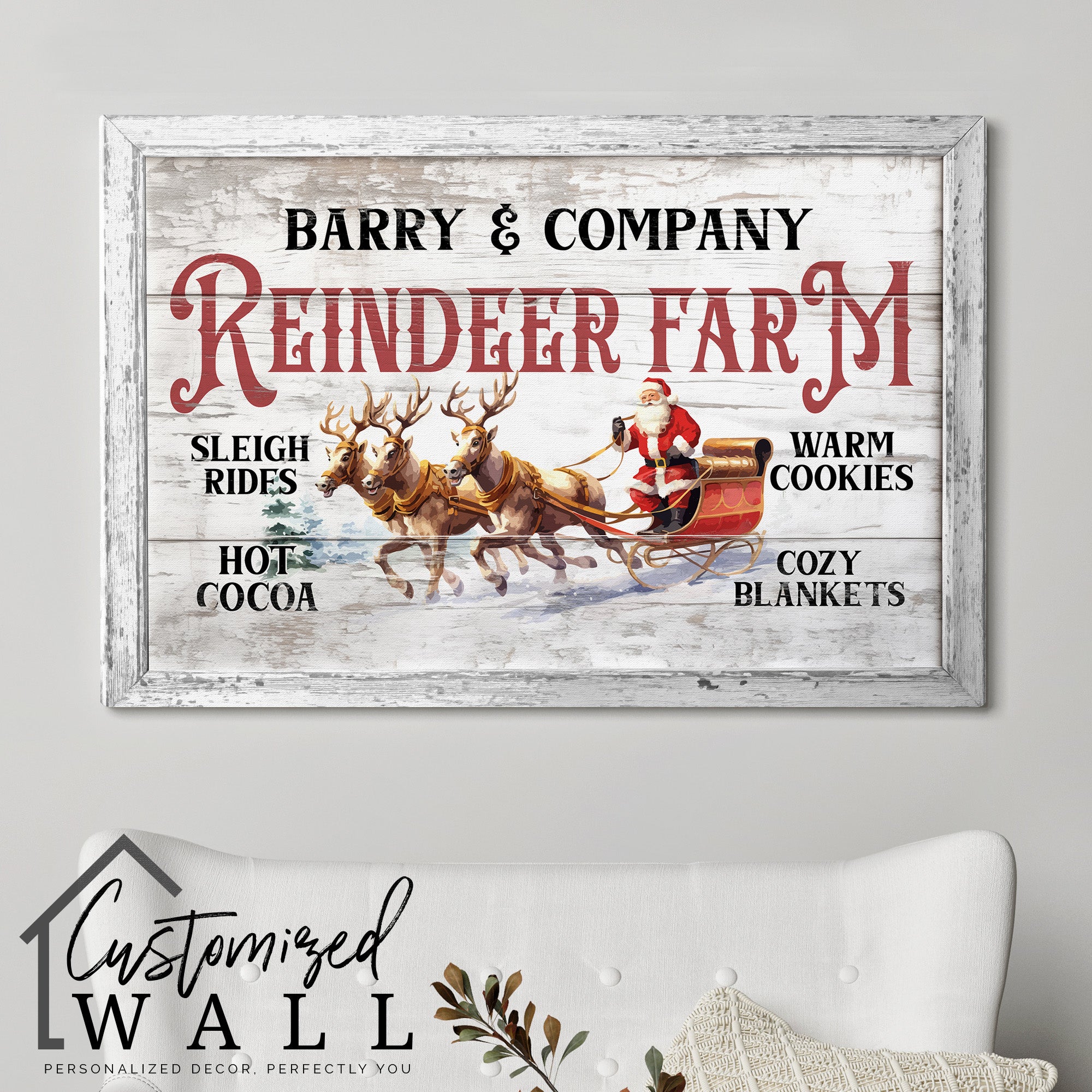 Personalized Rustic Christmas Reindeer Farm Wrapped Canvas - Cozy Holiday Decor with Sleigh Rides & Warm Cookies - Image 5