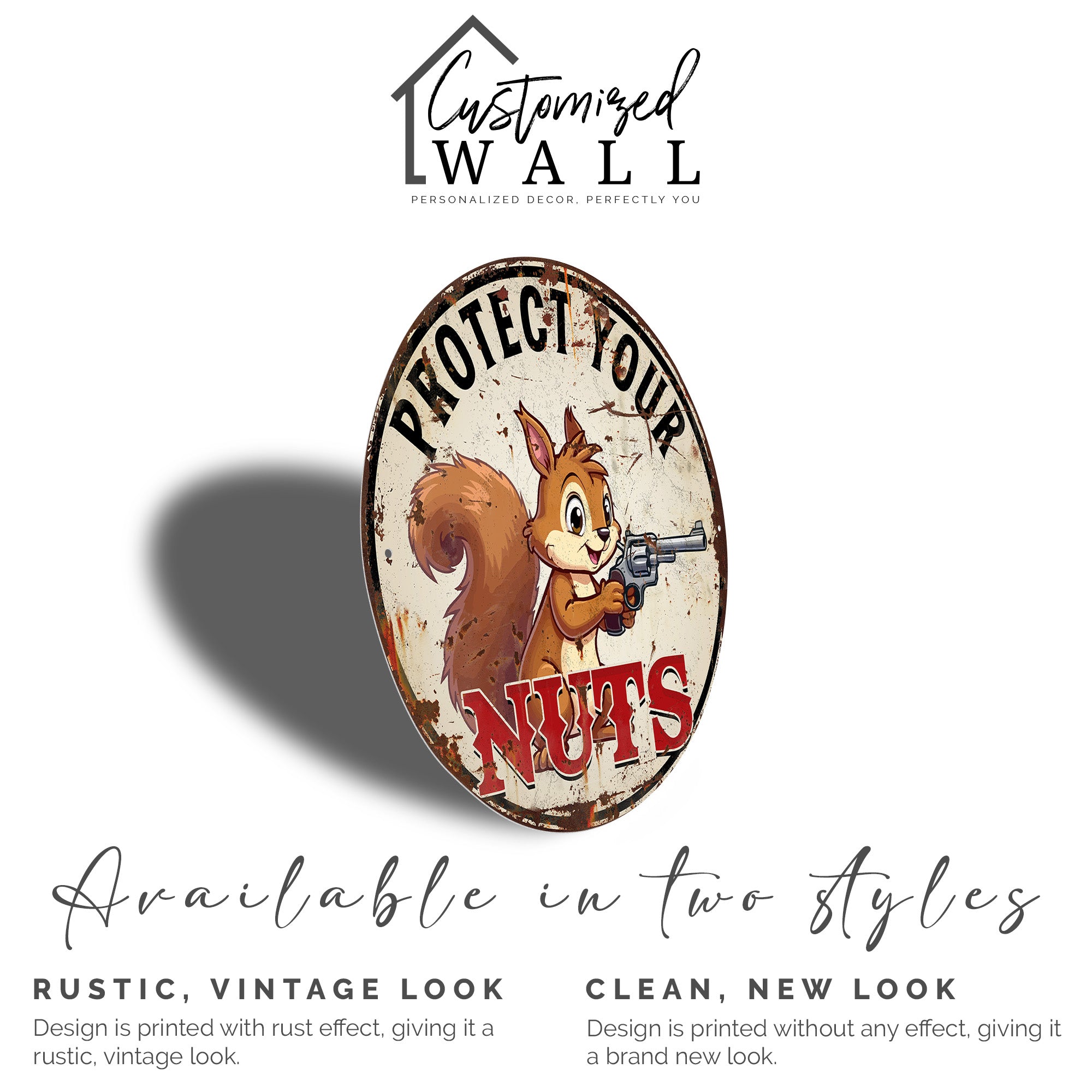 Personalized Round Metal Sign with Cute Squirrel and Gun – "Protect Your Nuts" Theme for Home Decor and Unique Gift Ideas - Image 5