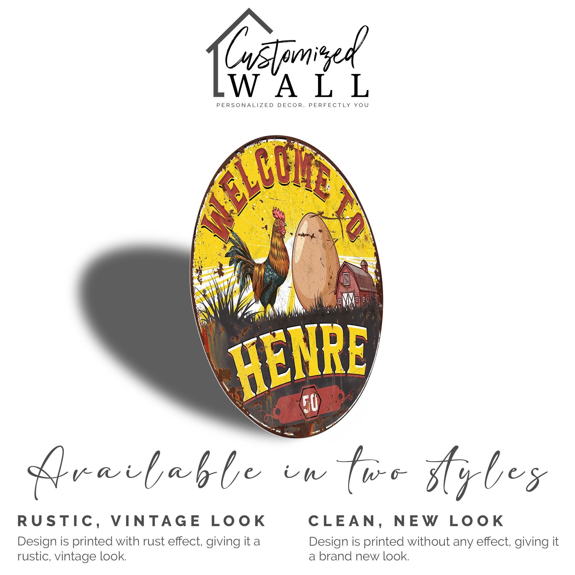 Personalized Farmhouse Metal Sign – Handmade Round Plaque with Rooster & Egg Design, Perfect for Home Decor and Gift-Giving - Image 5