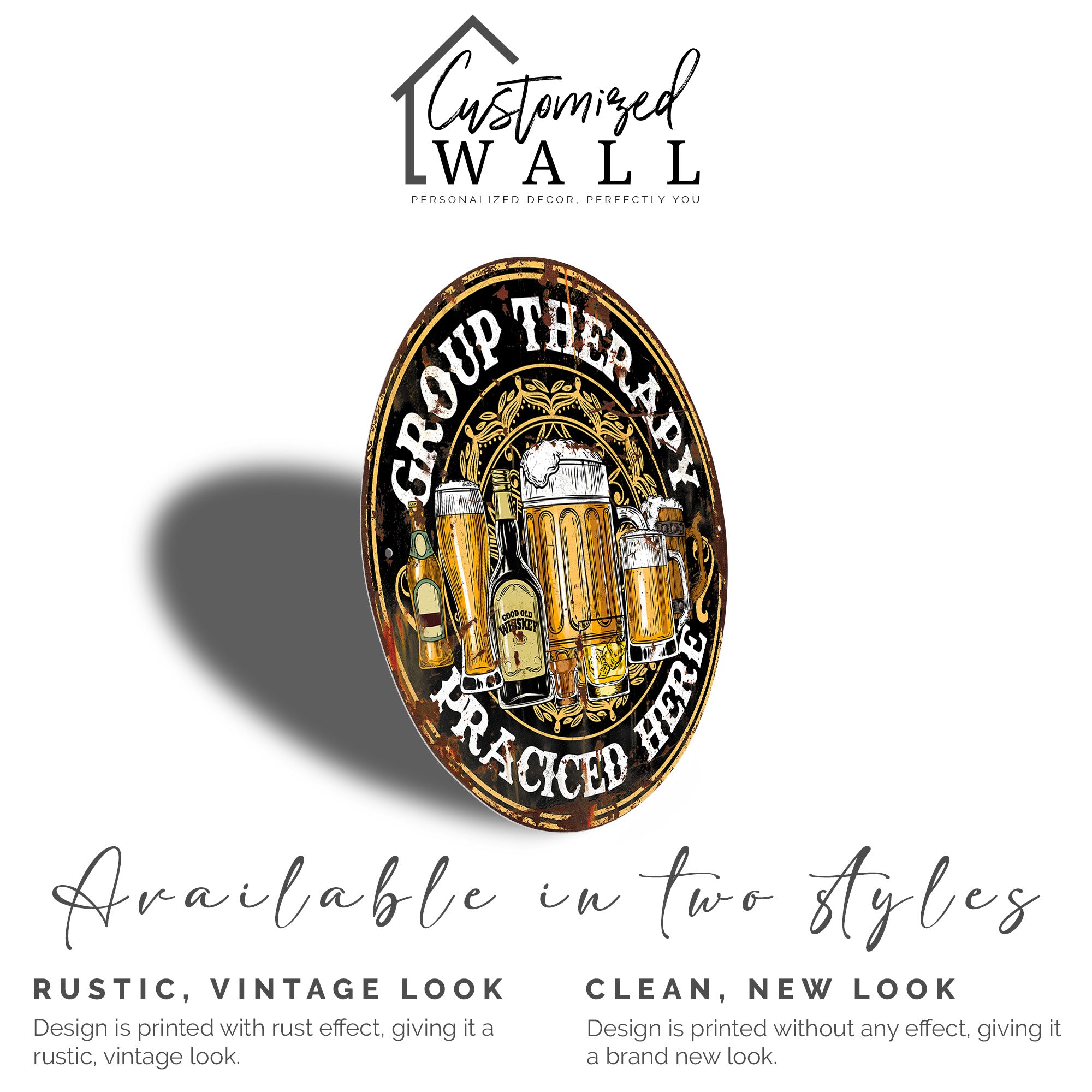 Personalized "Group Therapy Practiced Here" Round Metal Sign - Rustic Bar Decor for Beer & Whiskey Lovers - Image 5