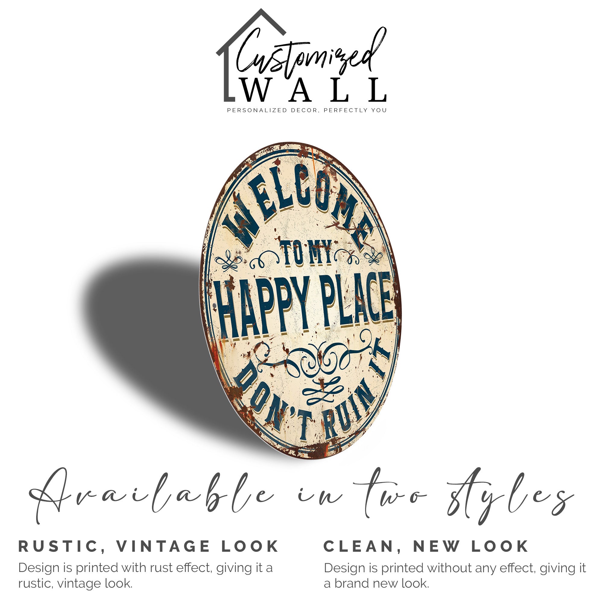 Personalized Round Metal Welcome Sign - "Happy Place" Rustic Wall Art for Home, Gift for New Homeowners - Image 5