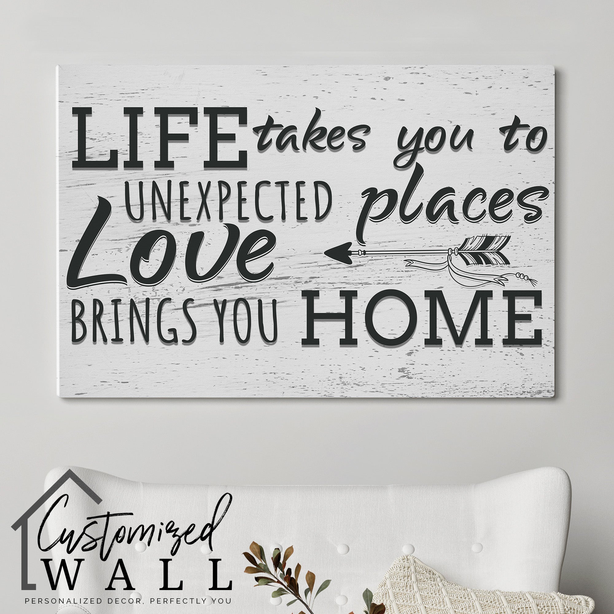 Personalized Rustic Wooden Canvas Wall Art - "Life Takes You to Unexpected Places, Love Brings You Home" - Perfect Gift for Home Decor - Image 5