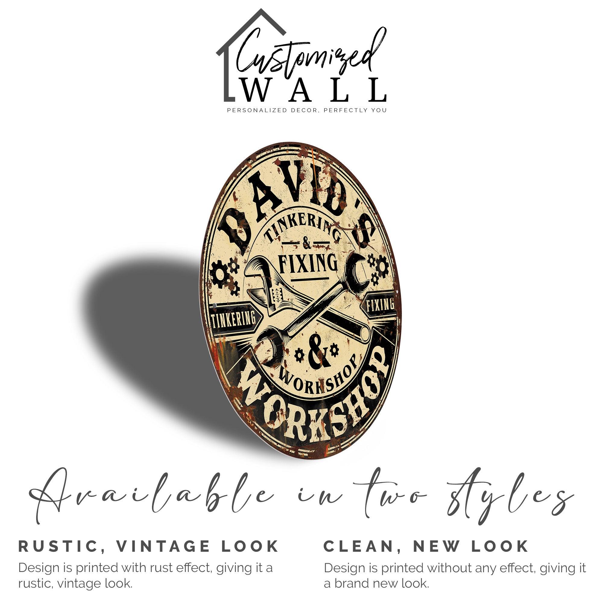 Personalized Round Metal Workshop Sign - Customizable Tinkering & Fixing Design for Craft Enthusiasts and Gift Giving - Image 5