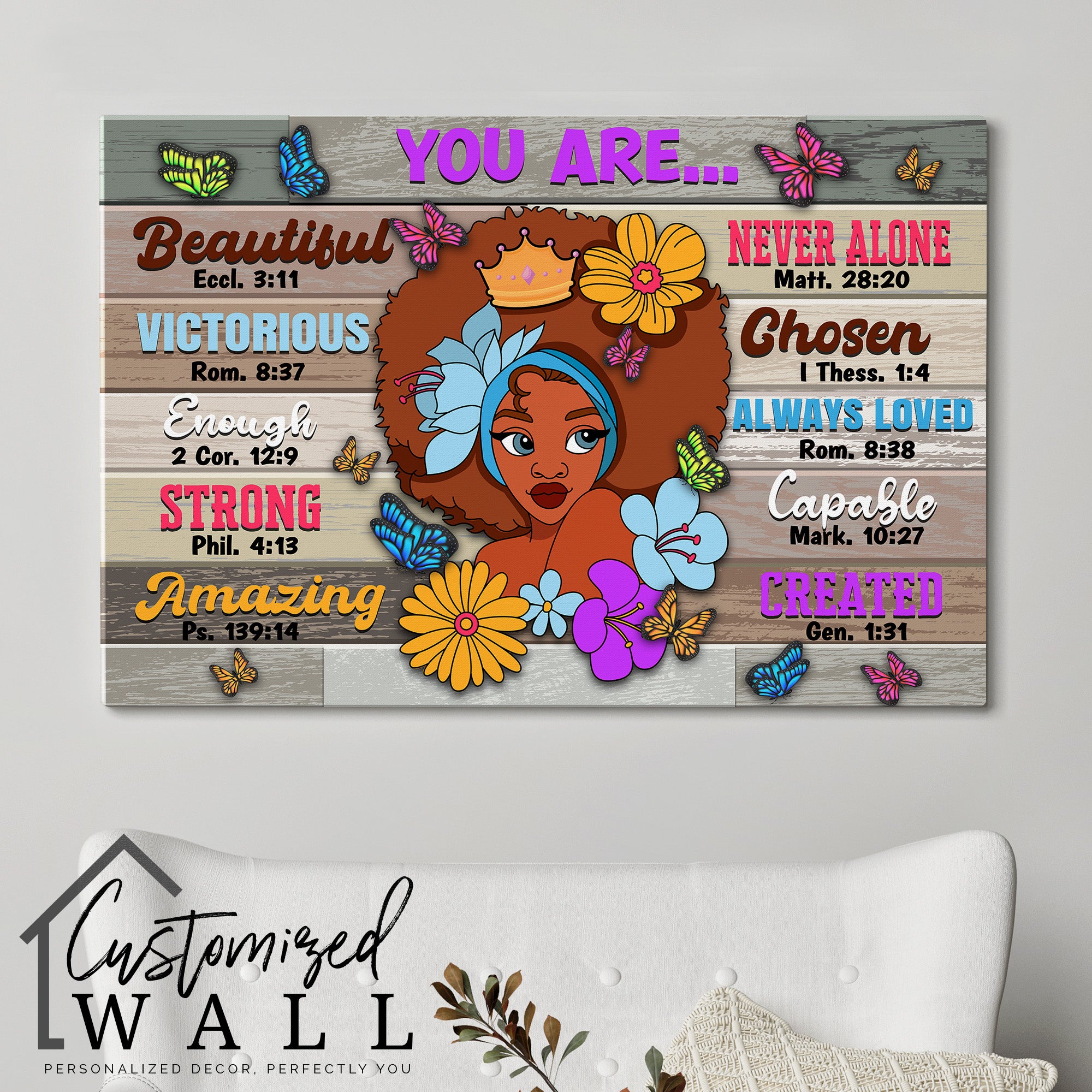Personalized Inspirational Wrapped Canvas for Her - Vibrant Art with Uplifting Bible Verses and Butterflies - Image 5