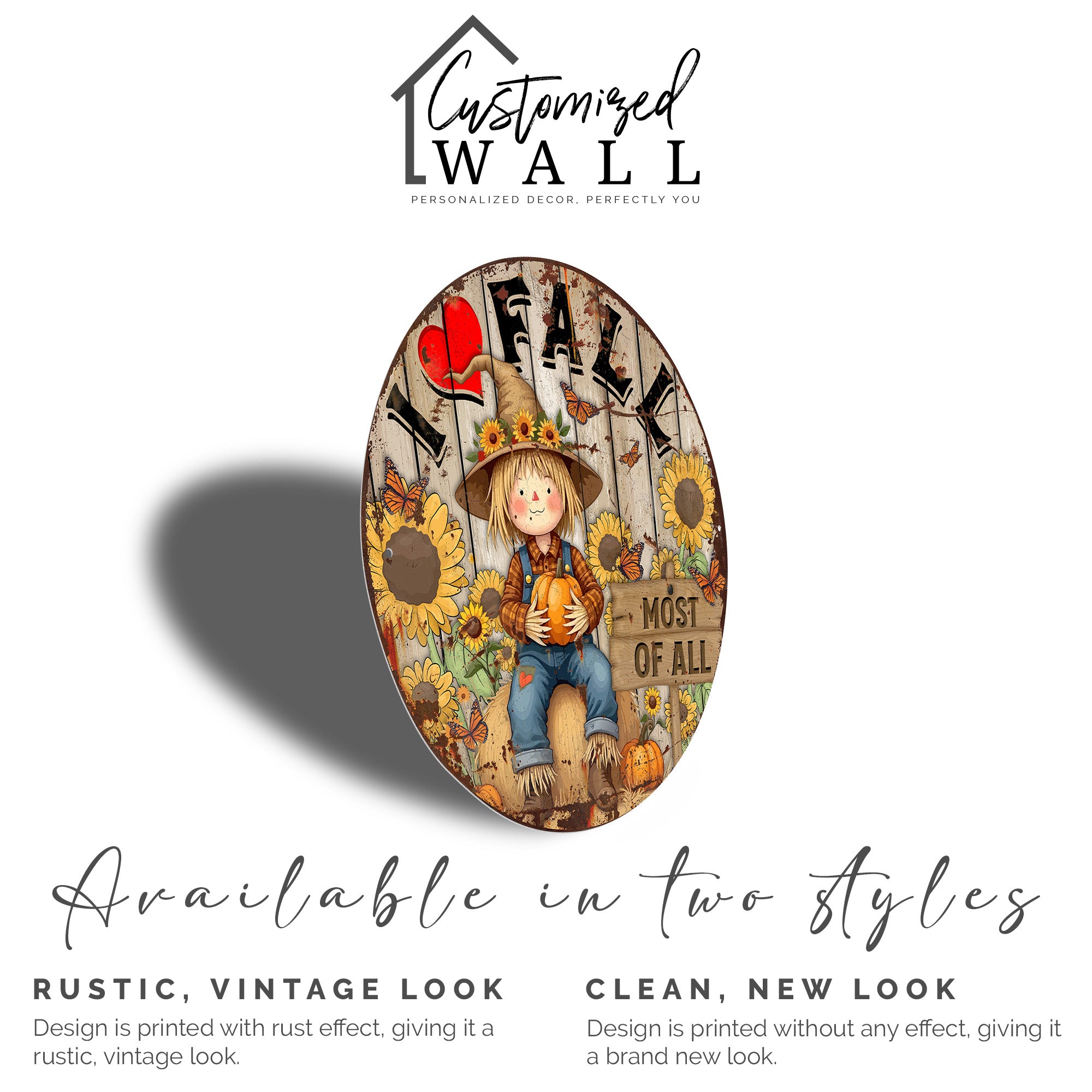 Personalized Fall Harvest Metal Sign – Charming Scarecrow with Pumpkins & Sunflowers for Autumn Decor - Image 5