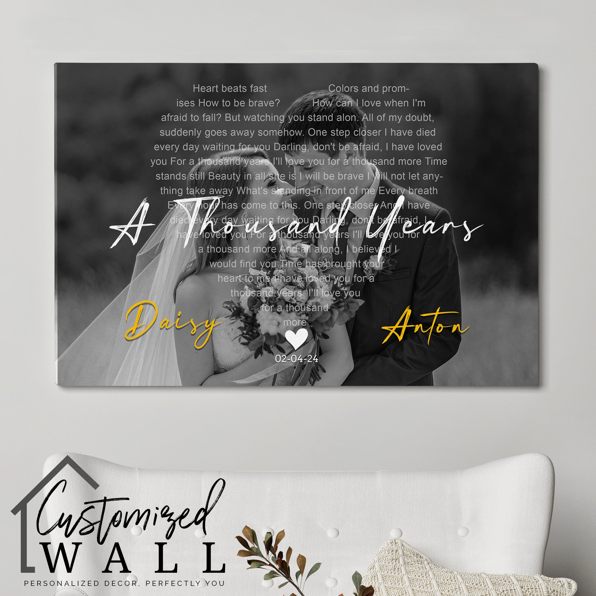 Personalized Wedding Photo Canvas with Song Lyrics – Custom Name & Date – Romantic Wall Art Gift for Newlyweds - Image 5