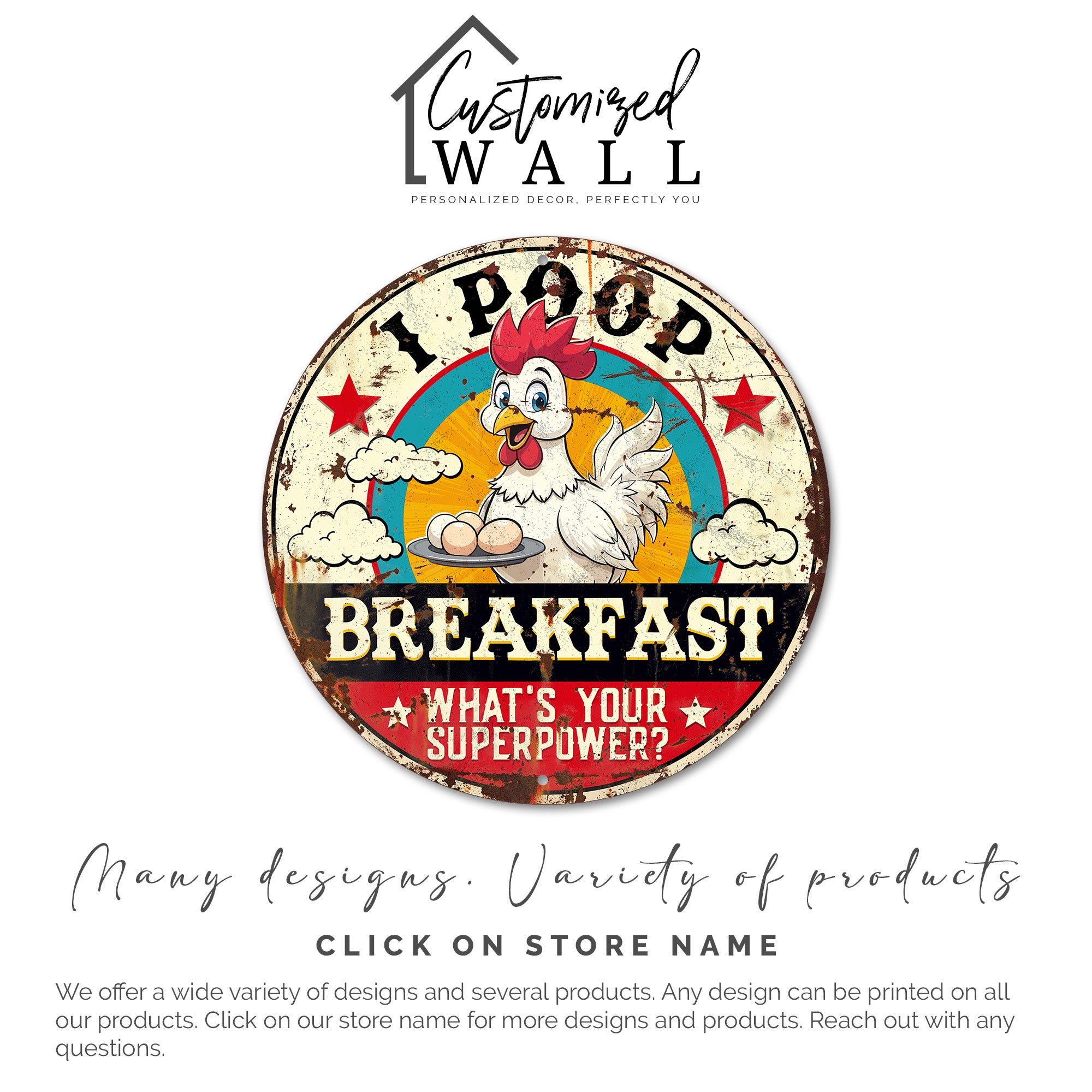 Personalized "I Poop Breakfast" Retro Metal Sign – Perfect Handmade Gift for Chicken Lovers and Farmhouse Decor - Image 6