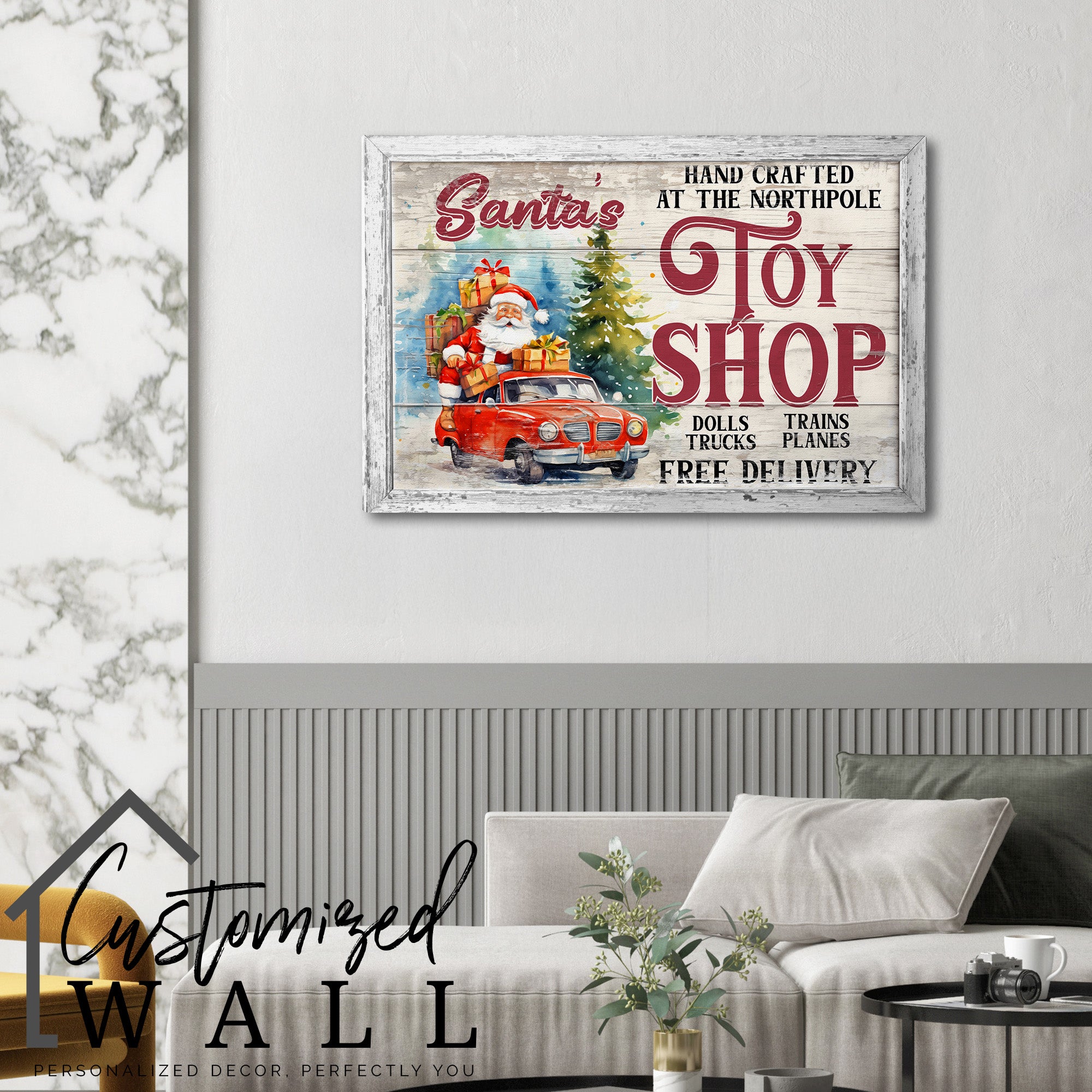 Personalized Santa’s Toy Shop Wrapped Canvas - Handcrafted Christmas Decor with Free Delivery Option - Image 6