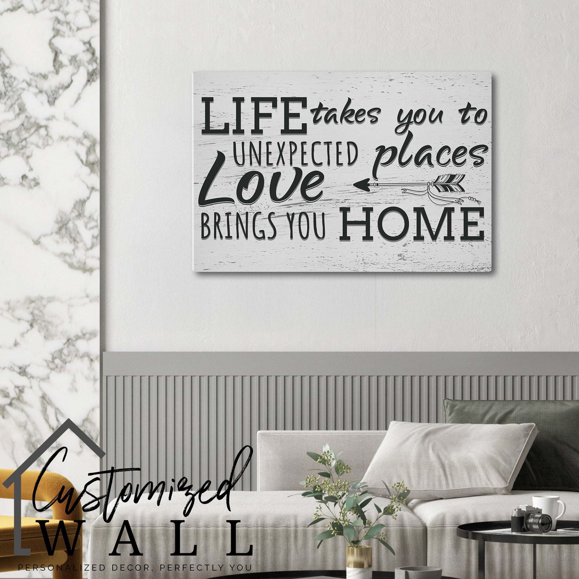 Personalized Rustic Wooden Canvas Wall Art - "Life Takes You to Unexpected Places, Love Brings You Home" - Perfect Gift for Home Decor - Image 6