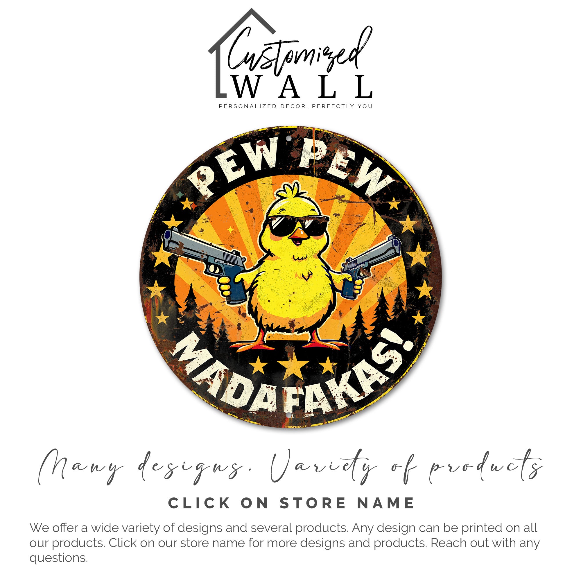 Customizable Round Metal Sign with Quirky Chicken Design - Unique Gift for Humor Lovers, Personalized Wall Art for Home Décor - Image 6