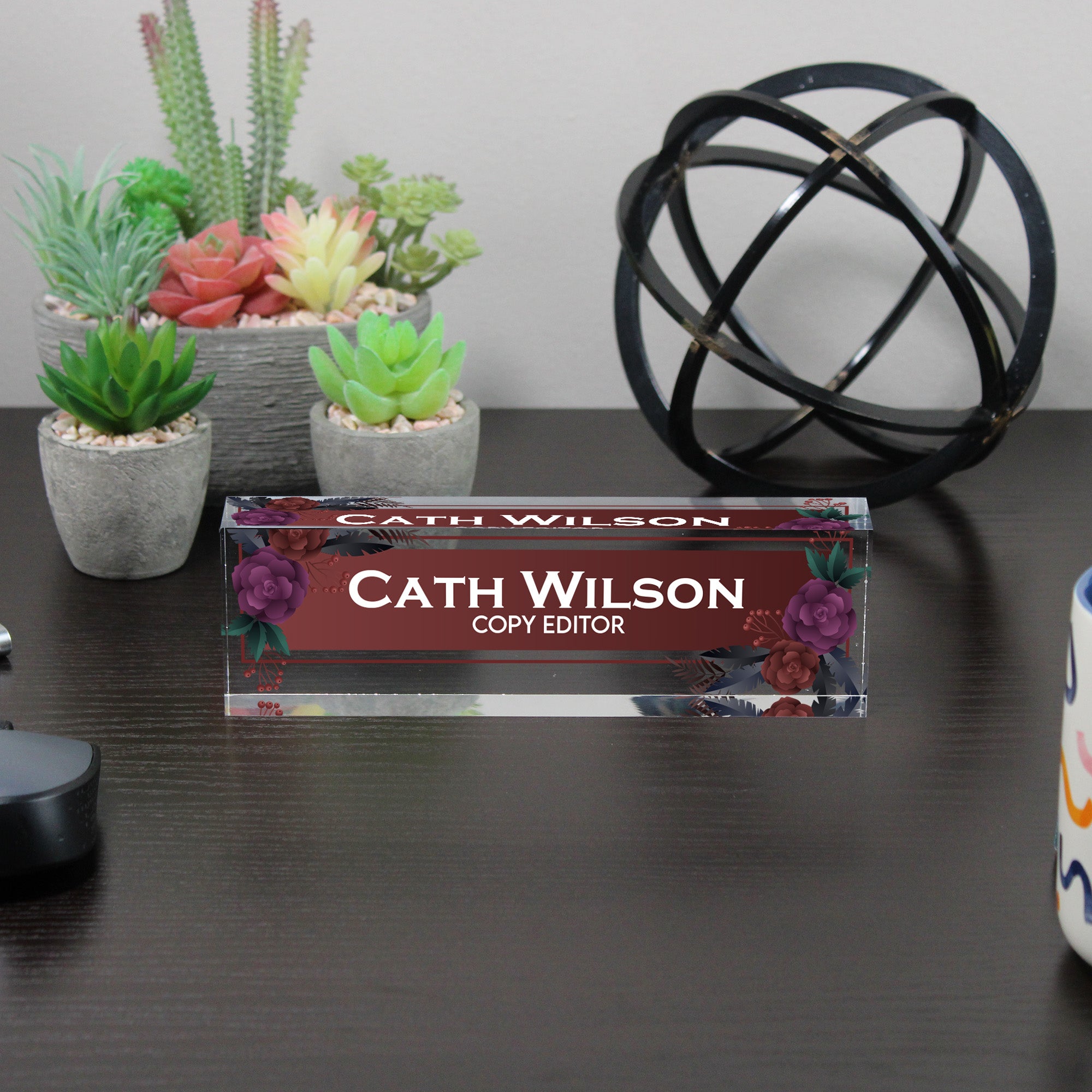 Personalized Floral Acrylic Desk Name Block - Elegant Custom Gift for Copy Editors & Professionals - Image 6