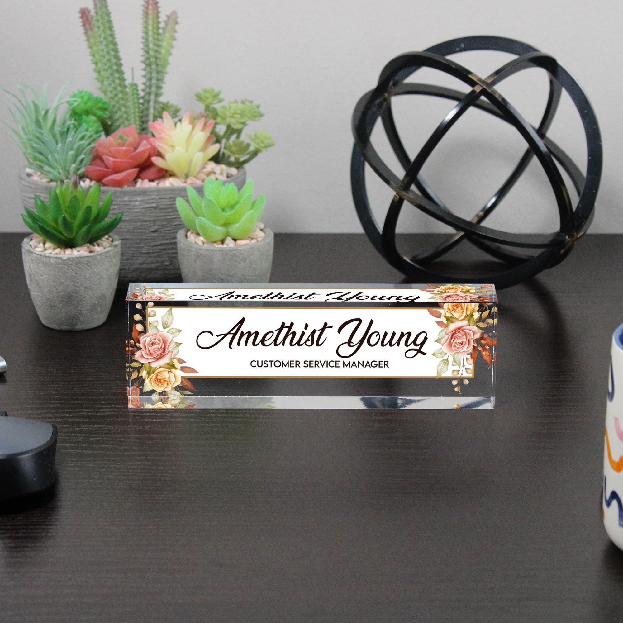Personalized Floral Acrylic Desk Nameplate - Elegant Custom Gift for Office Decor, Moms, and Customer Service Managers - Image 6