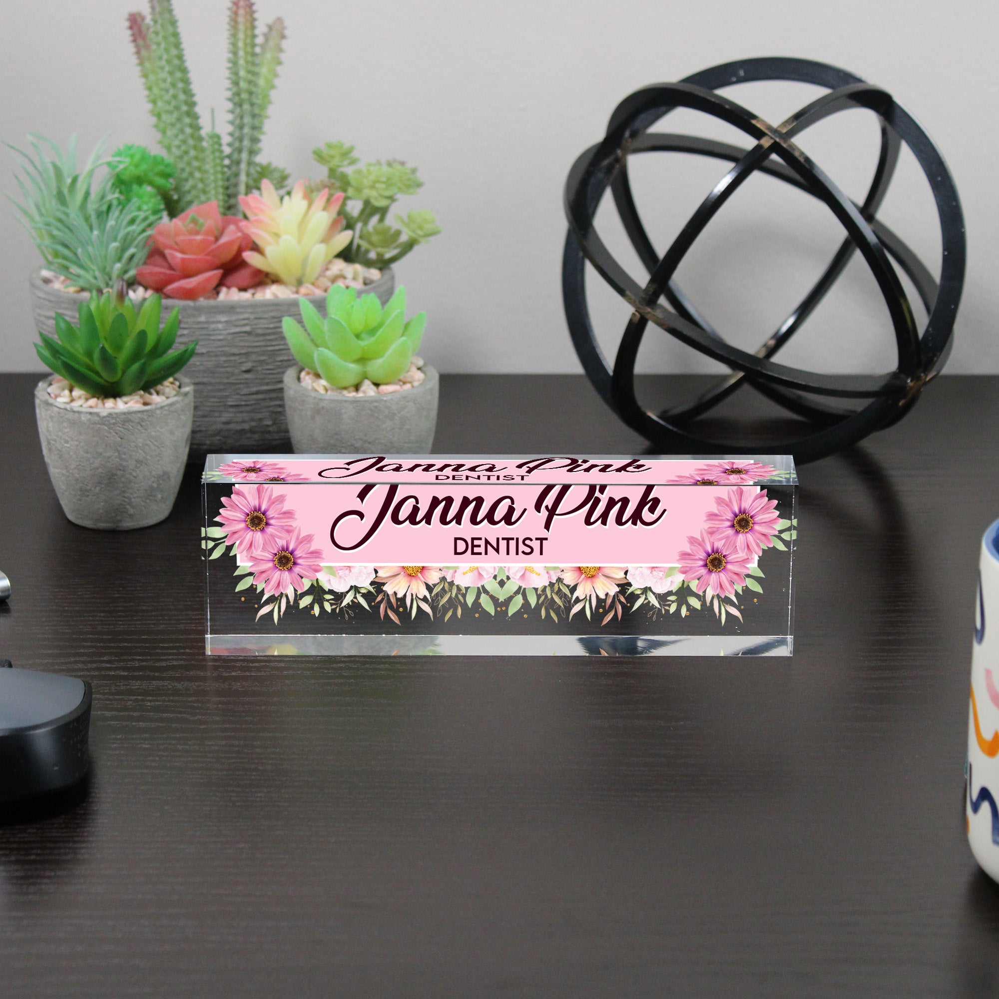 Personalized Floral Acrylic Desk Block Nameplate - Custom Gift for Dentists, Office Decor, and More - Image 6