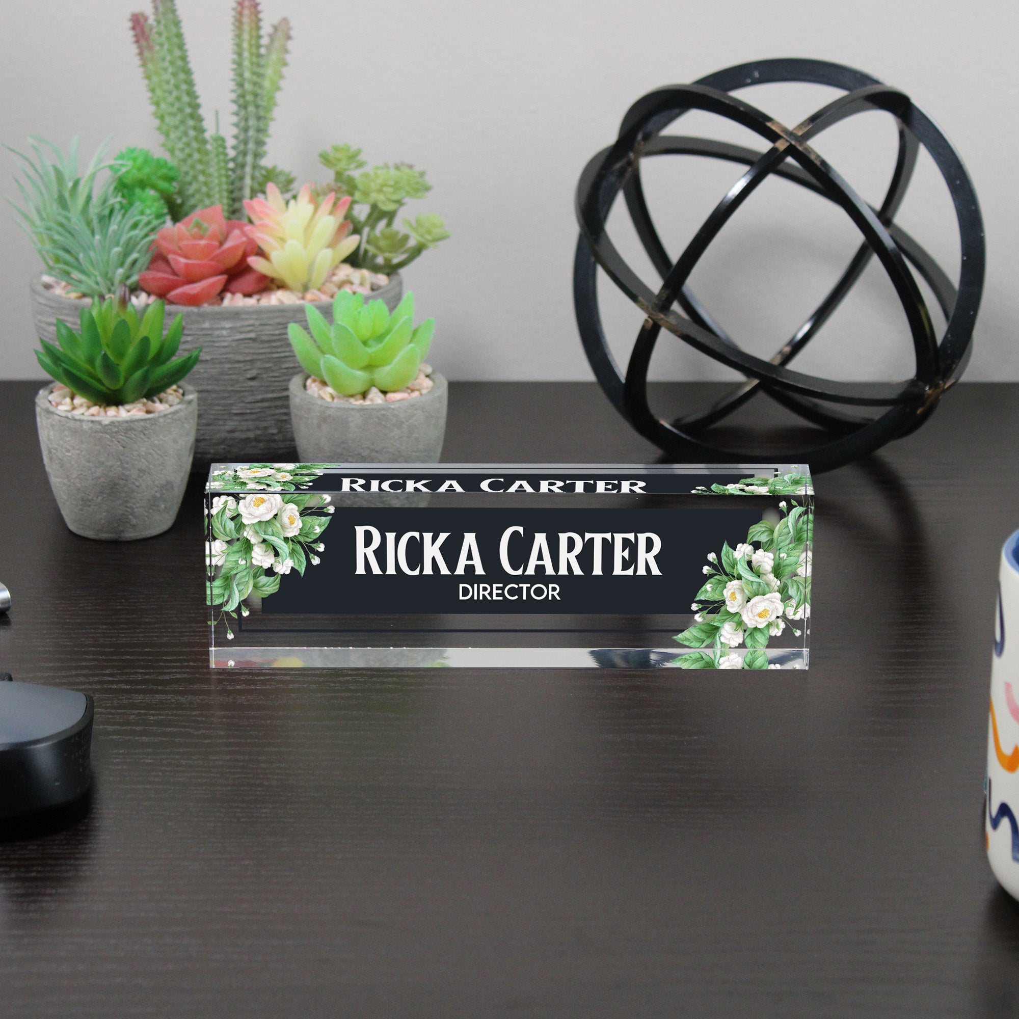 Personalized Floral Acrylic Desk Block - Custom Nameplate for Directors, Elegant Office Decor Gift - Image 6