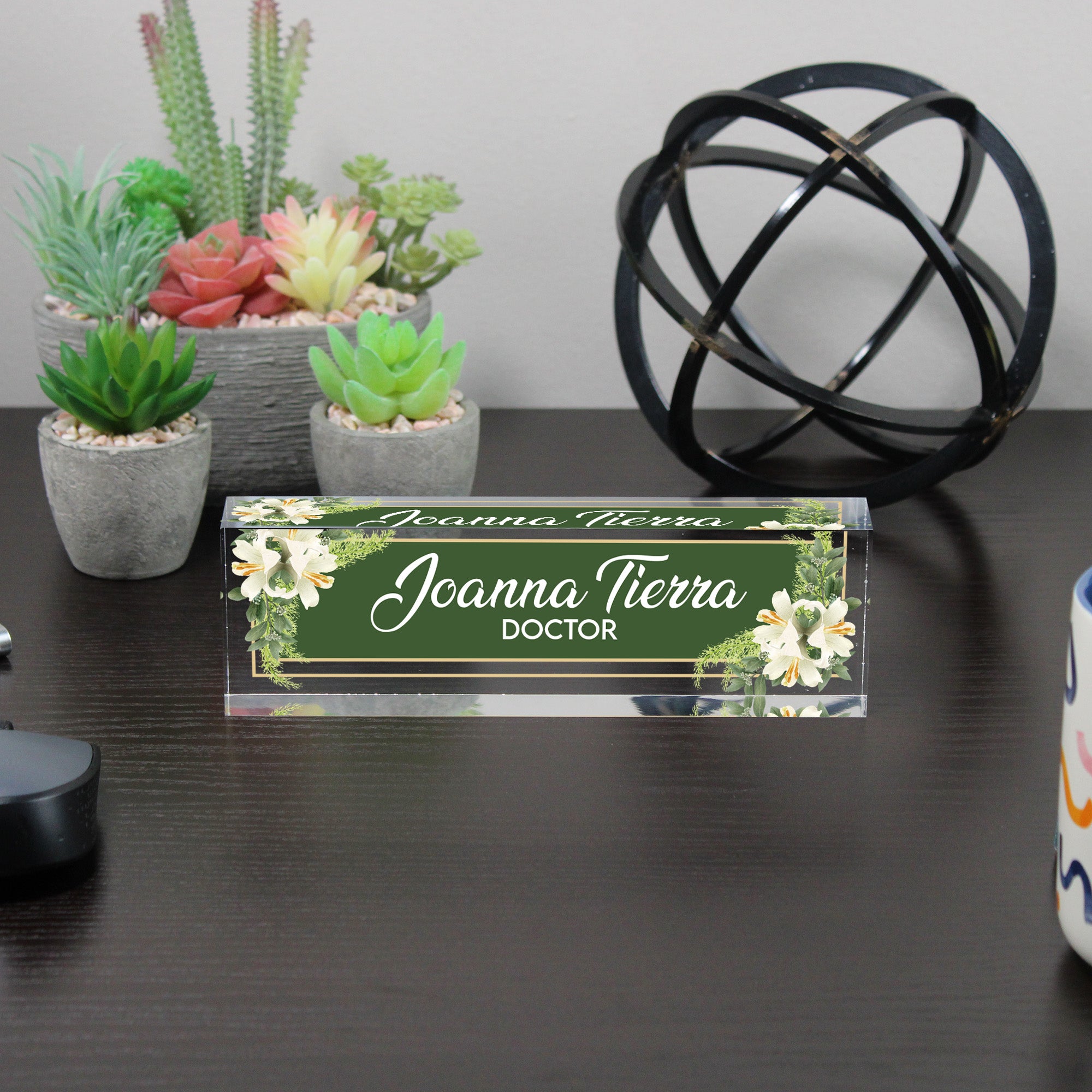 Personalized Acrylic Desk Name Plate with Floral Accents - Customizable Office Decor for Doctors and Professionals - Image 6