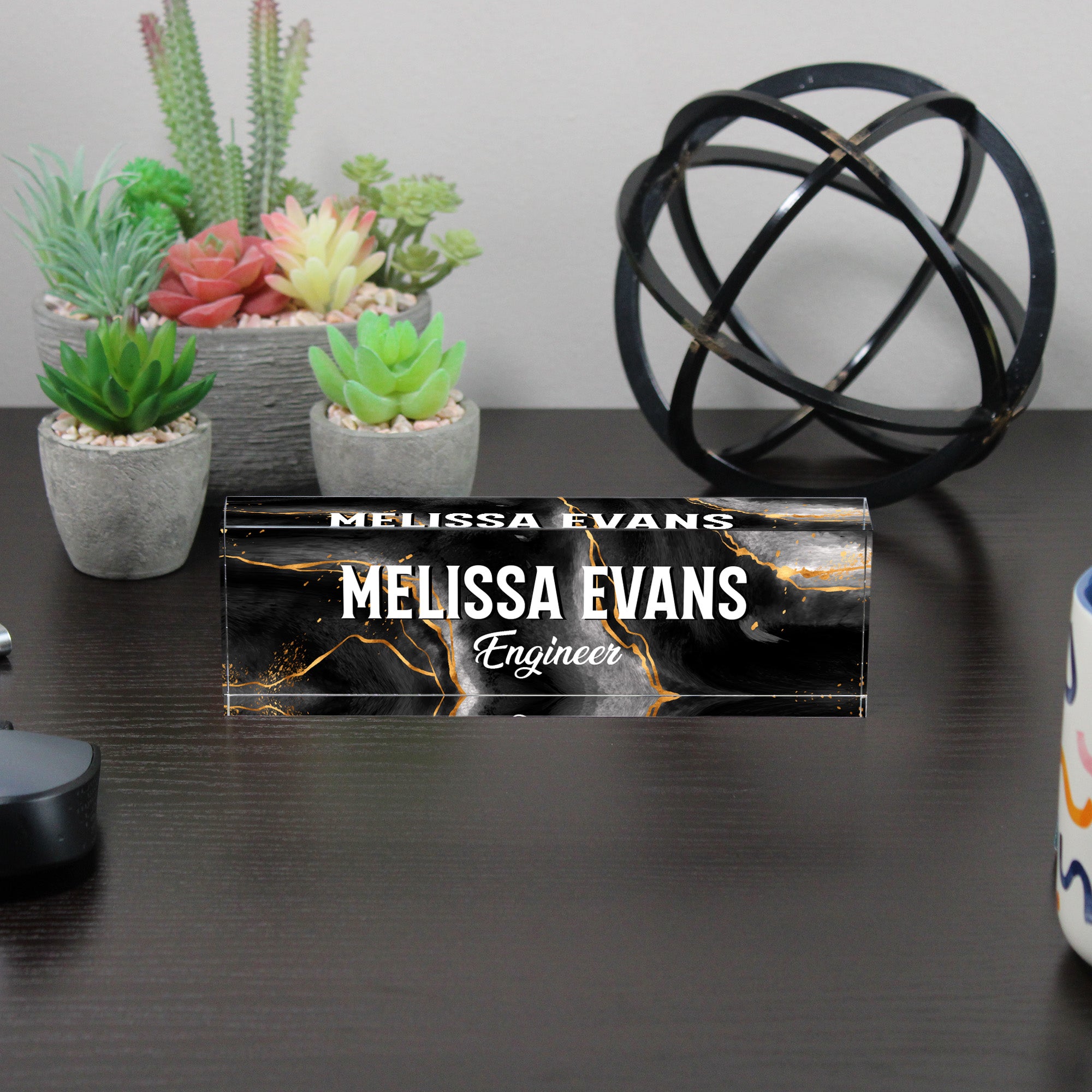 Personalized Acrylic Desk Block for Engineers - Custom Nameplate with Elegant Black Marble Design - Image 6