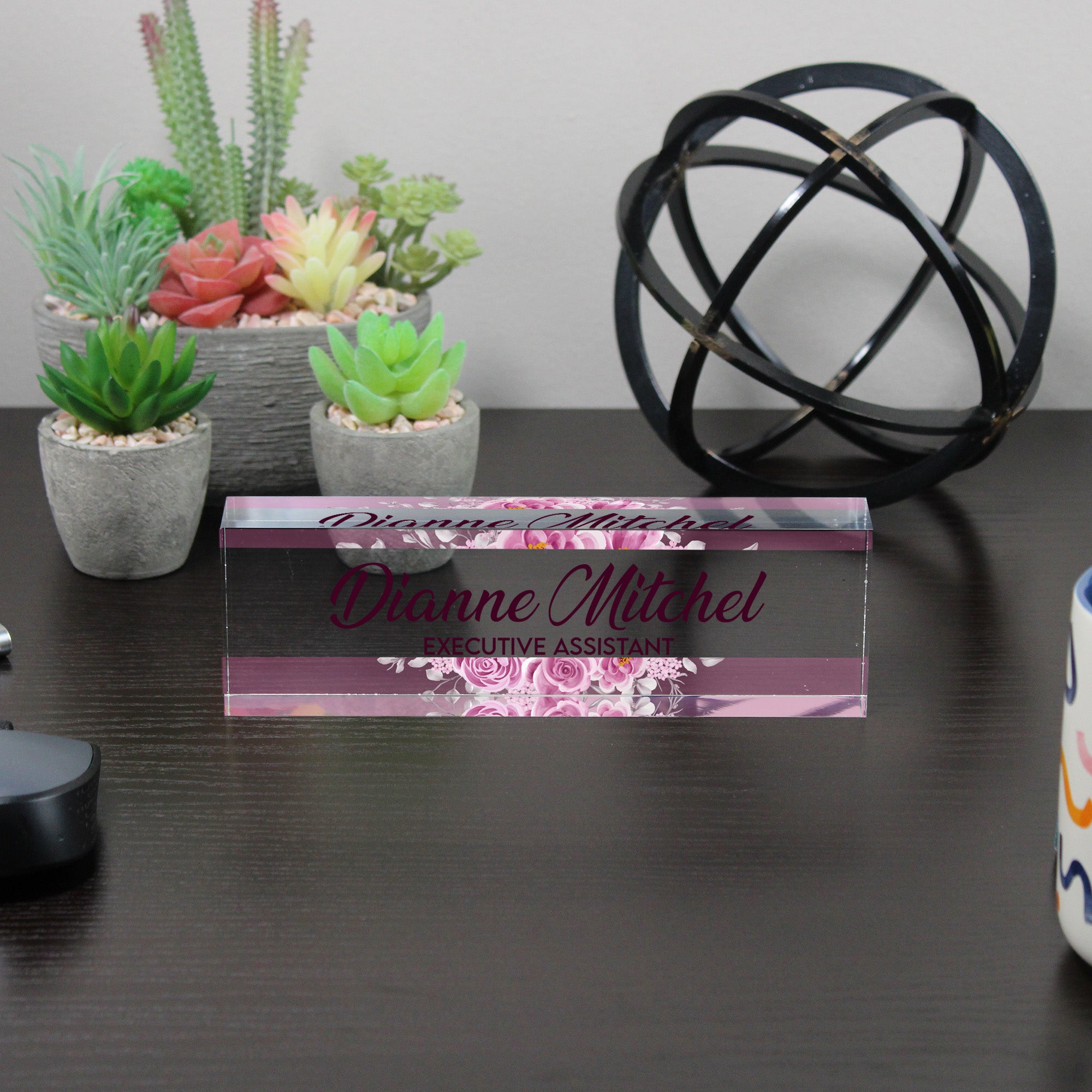 Personalized Executive Assistant Acrylic Desk Block - Elegant Floral Design for Custom Office Decor and Unique Gift Giving - Image 6