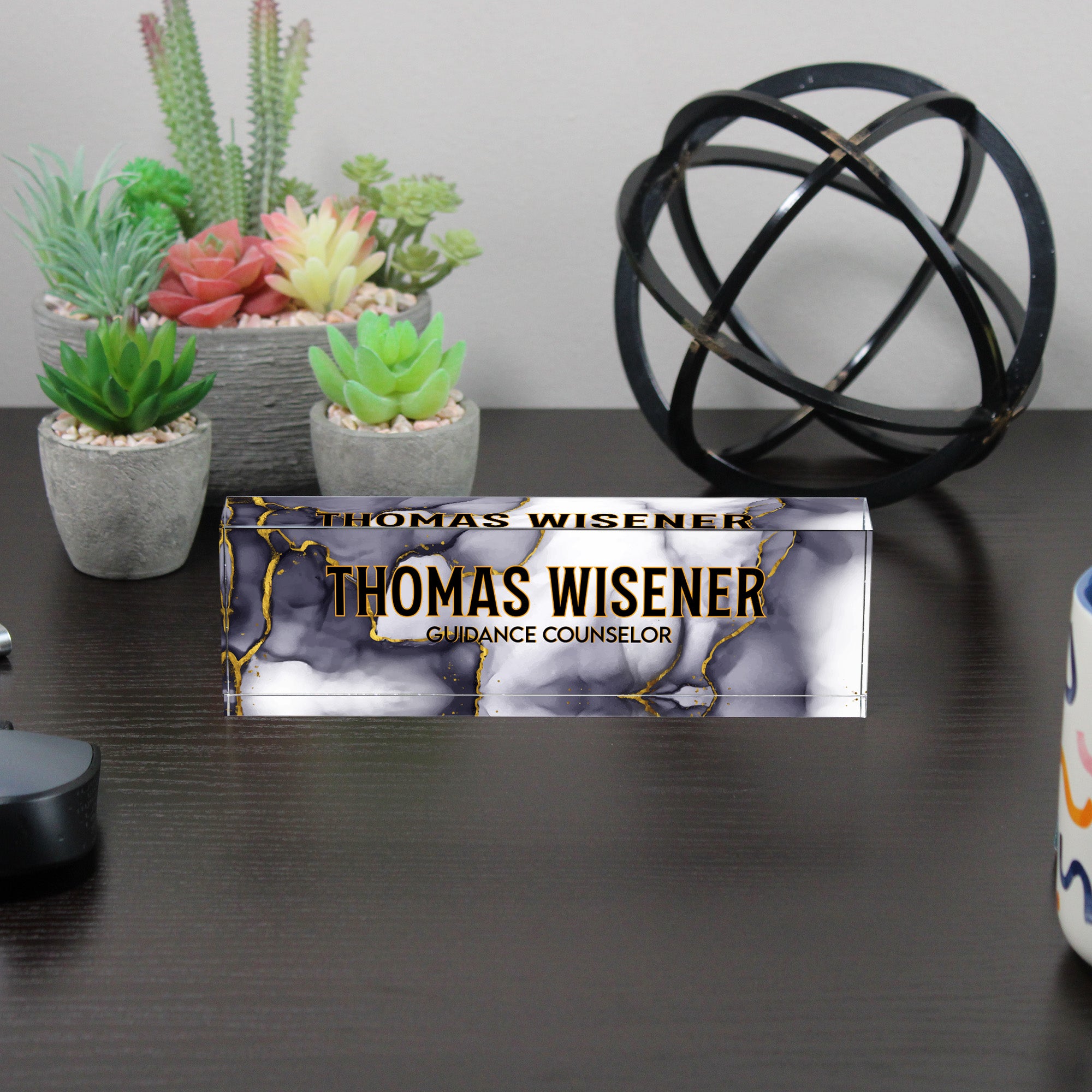 Personalized Marble Acrylic Desk Block with Gold Accents - Custom Nameplate for Guidance Counselors - Image 6
