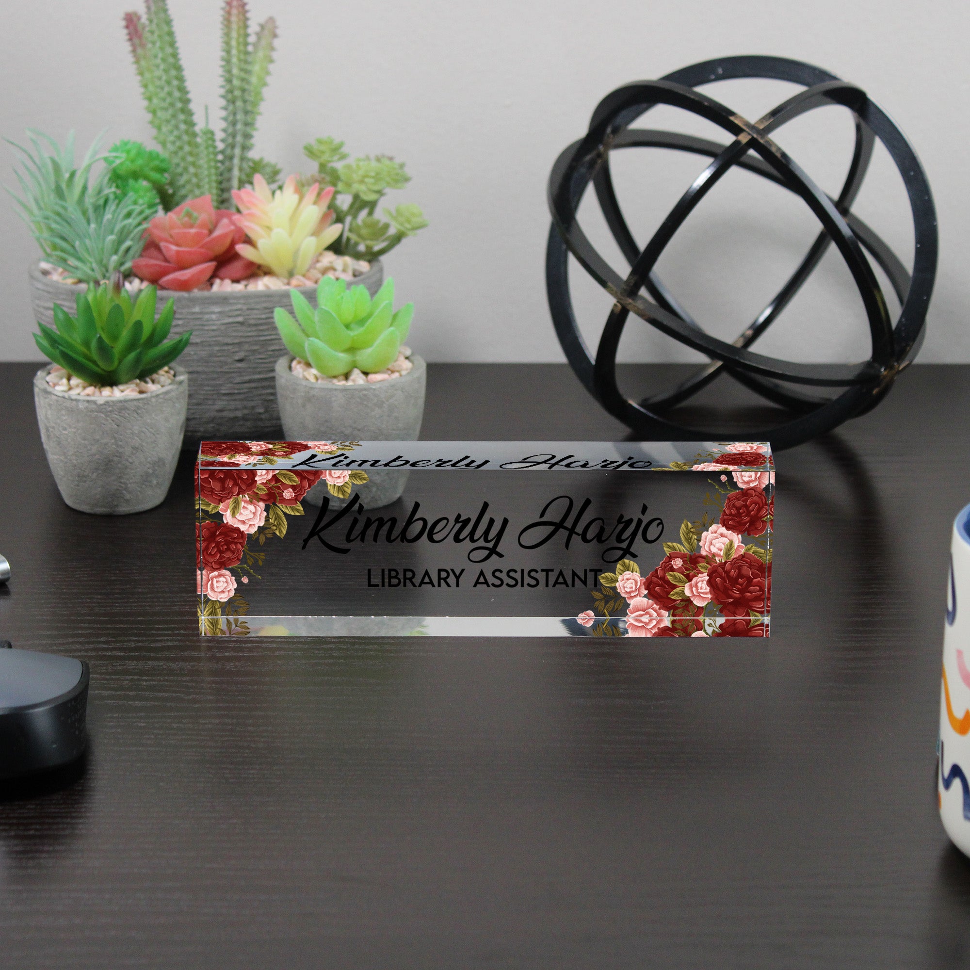 Personalized Floral Acrylic Desk Nameplate - Custom Name Sign for Library Assistants - Elegant Gift for Office Décor - Image 6