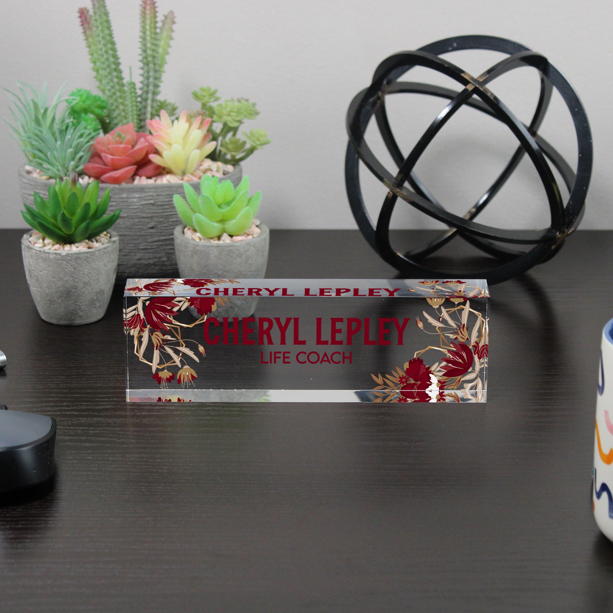Personalized Floral Acrylic Desk Name Plate - Custom Life Coach Gift, Elegant Office Decor - Image 6