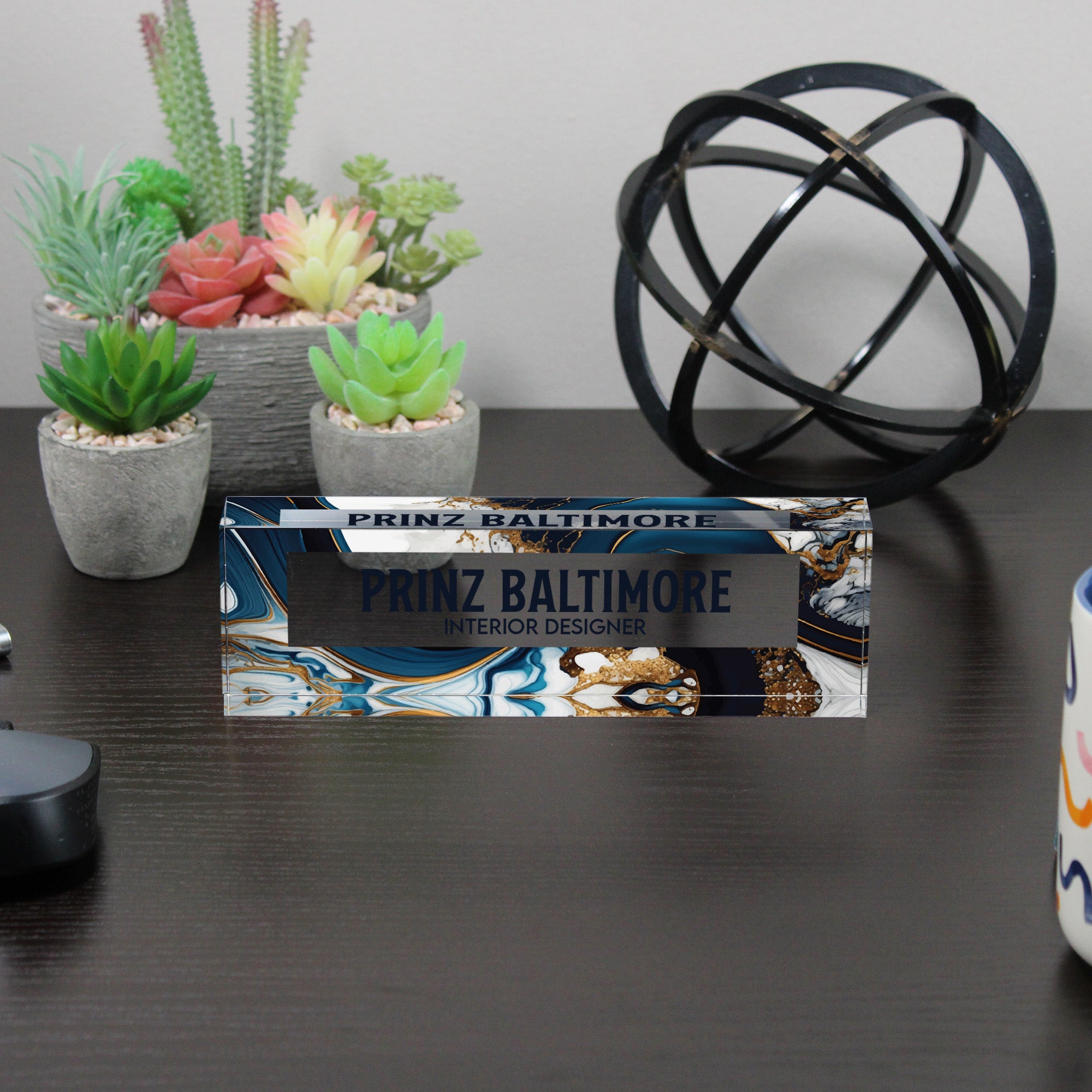 Personalized Acrylic Desk Block for Interior Designers - Elegant Marbled Design - Image 6