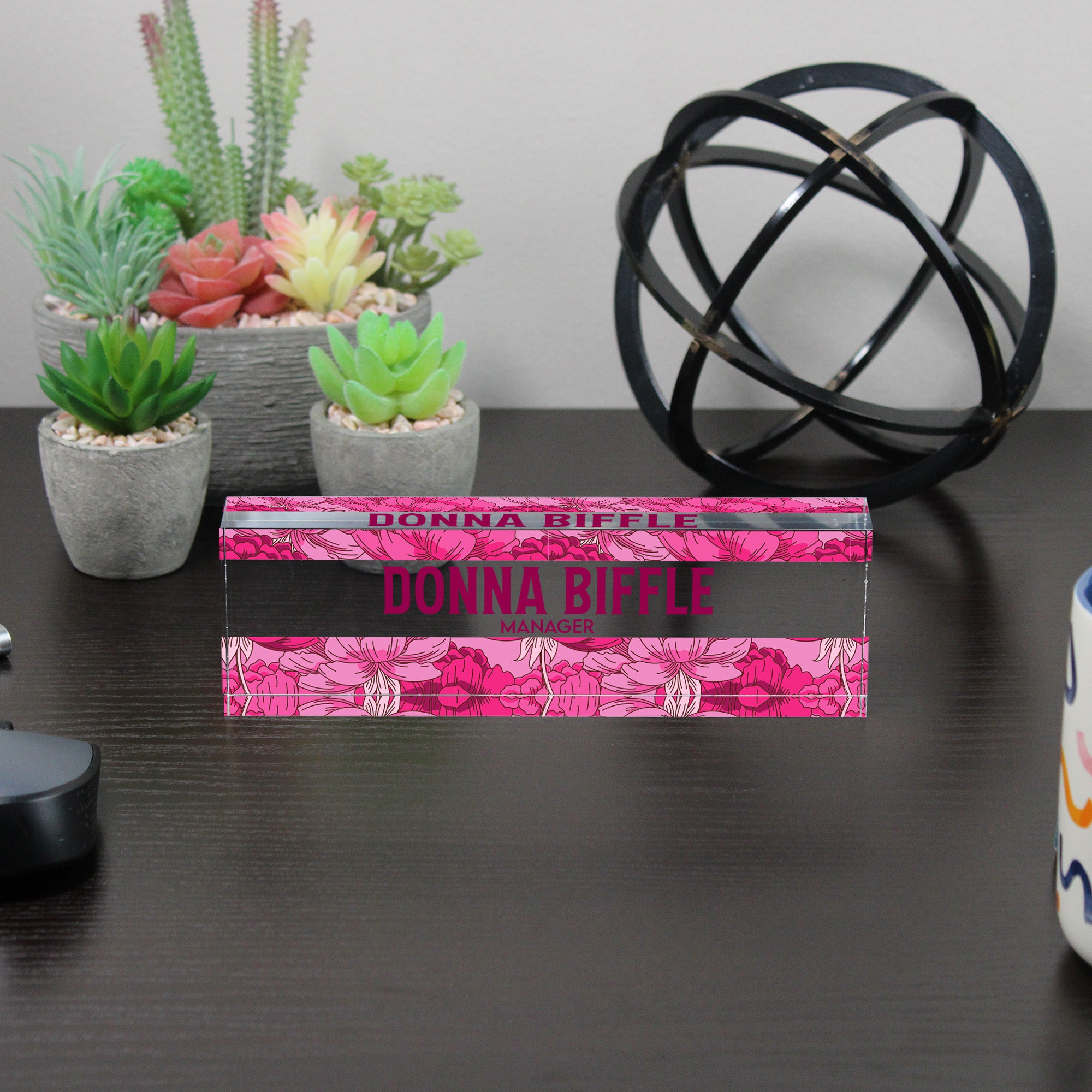 Personalized Floral Acrylic Desk Nameplate - Elegant Manager Gift with Custom Text Options - Image 6